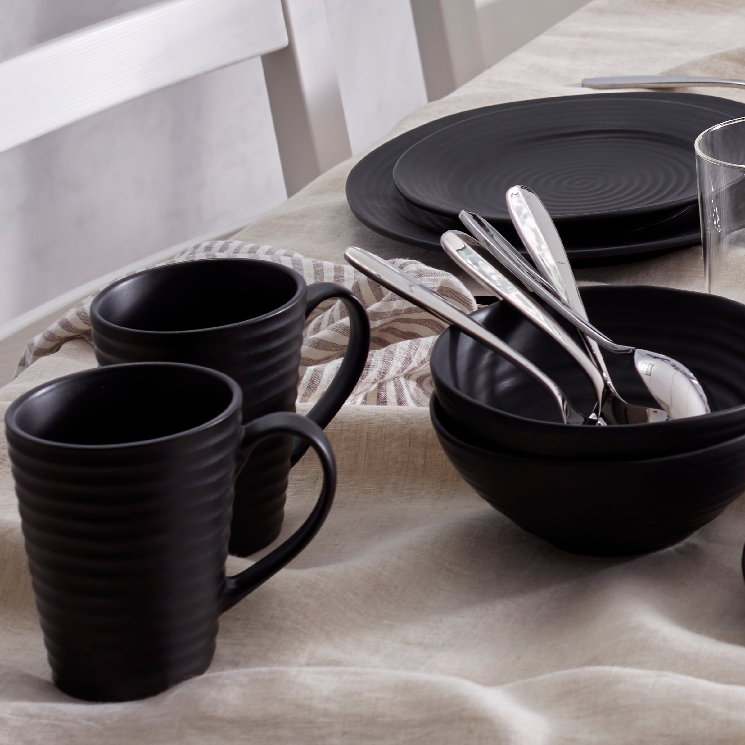 Alternative view of Ridge Black Mugs   Set of 4