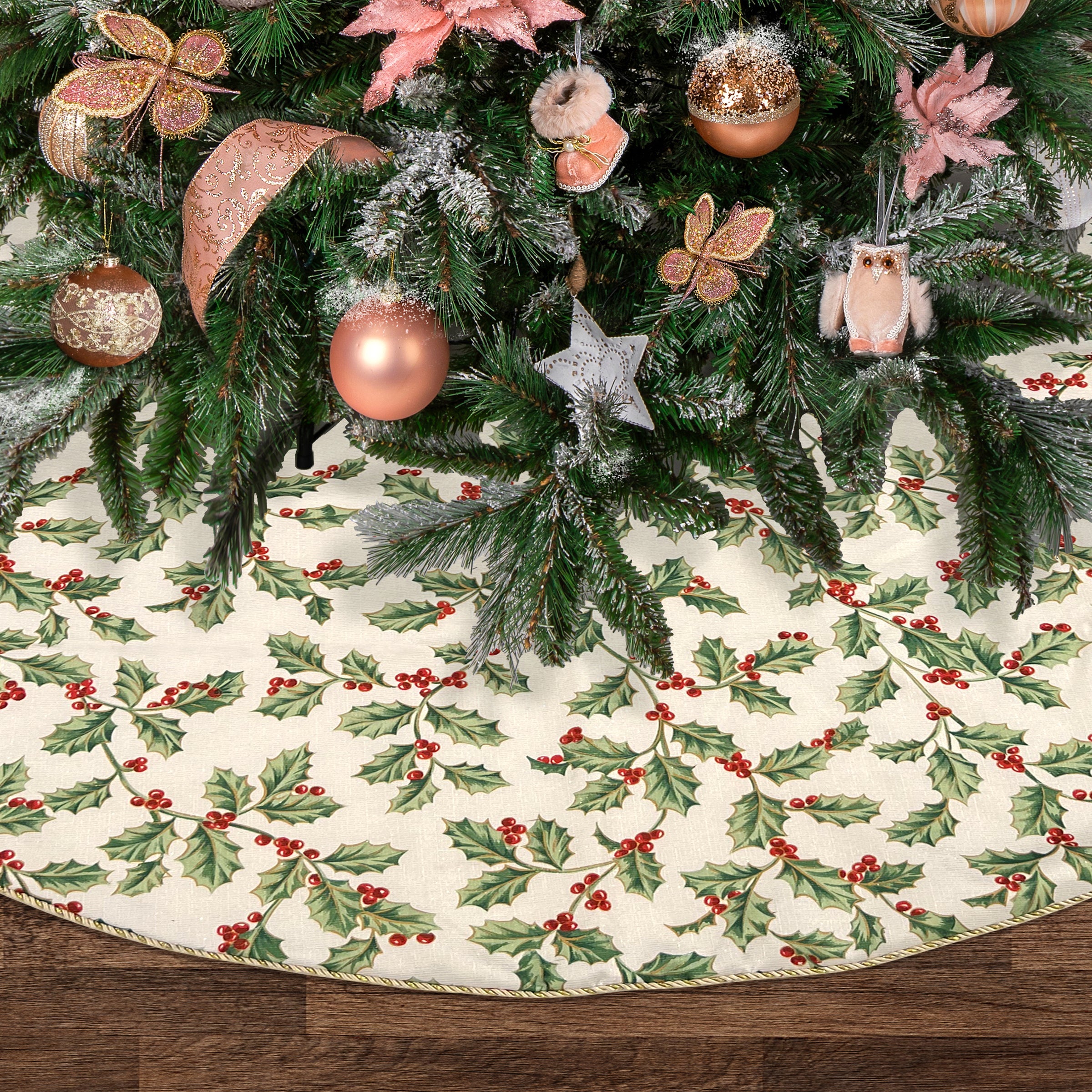 Alternative view of Golden Holly Holiday Tree Skirt