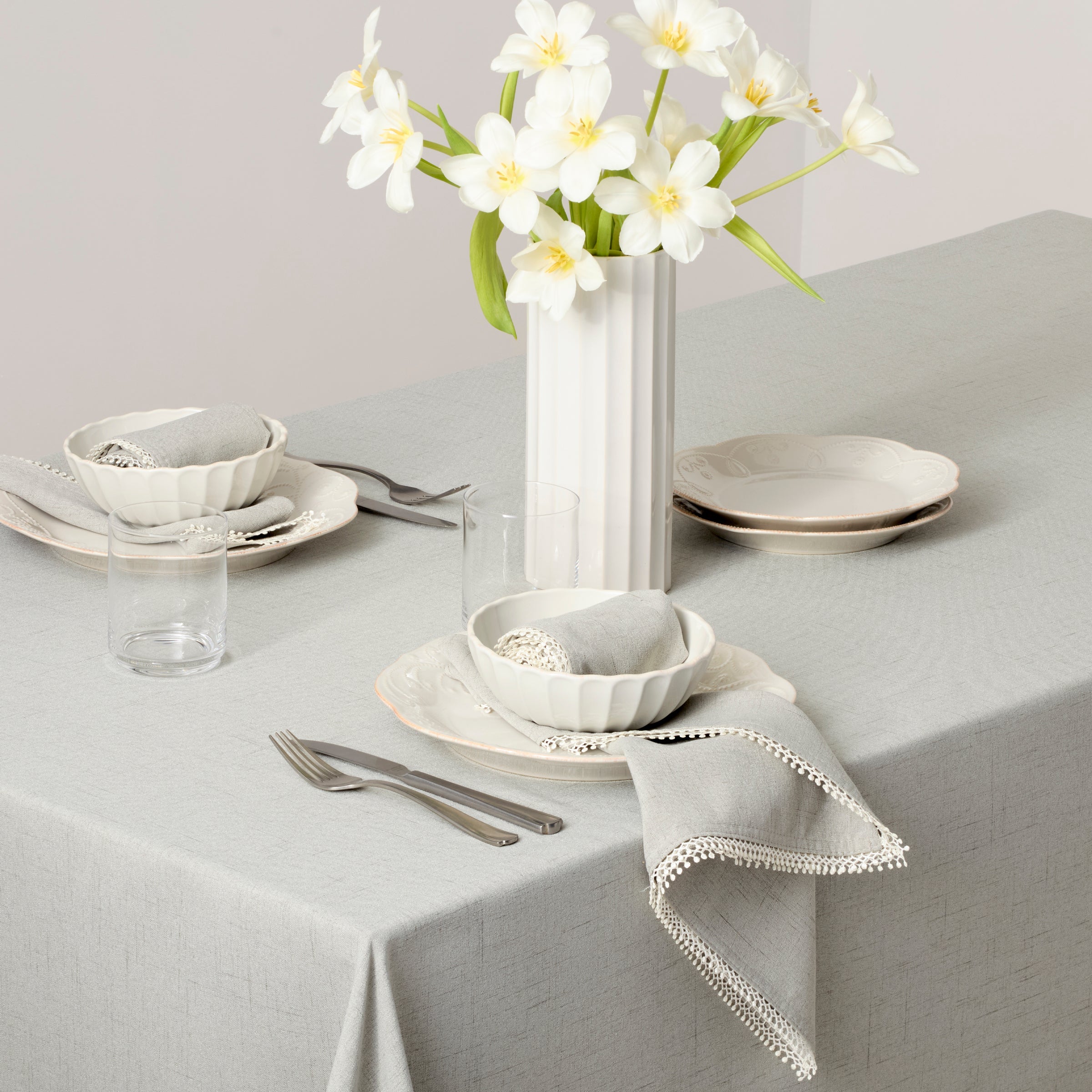 French Perle Dove Grey 60X84 Tablecloth - Image 4