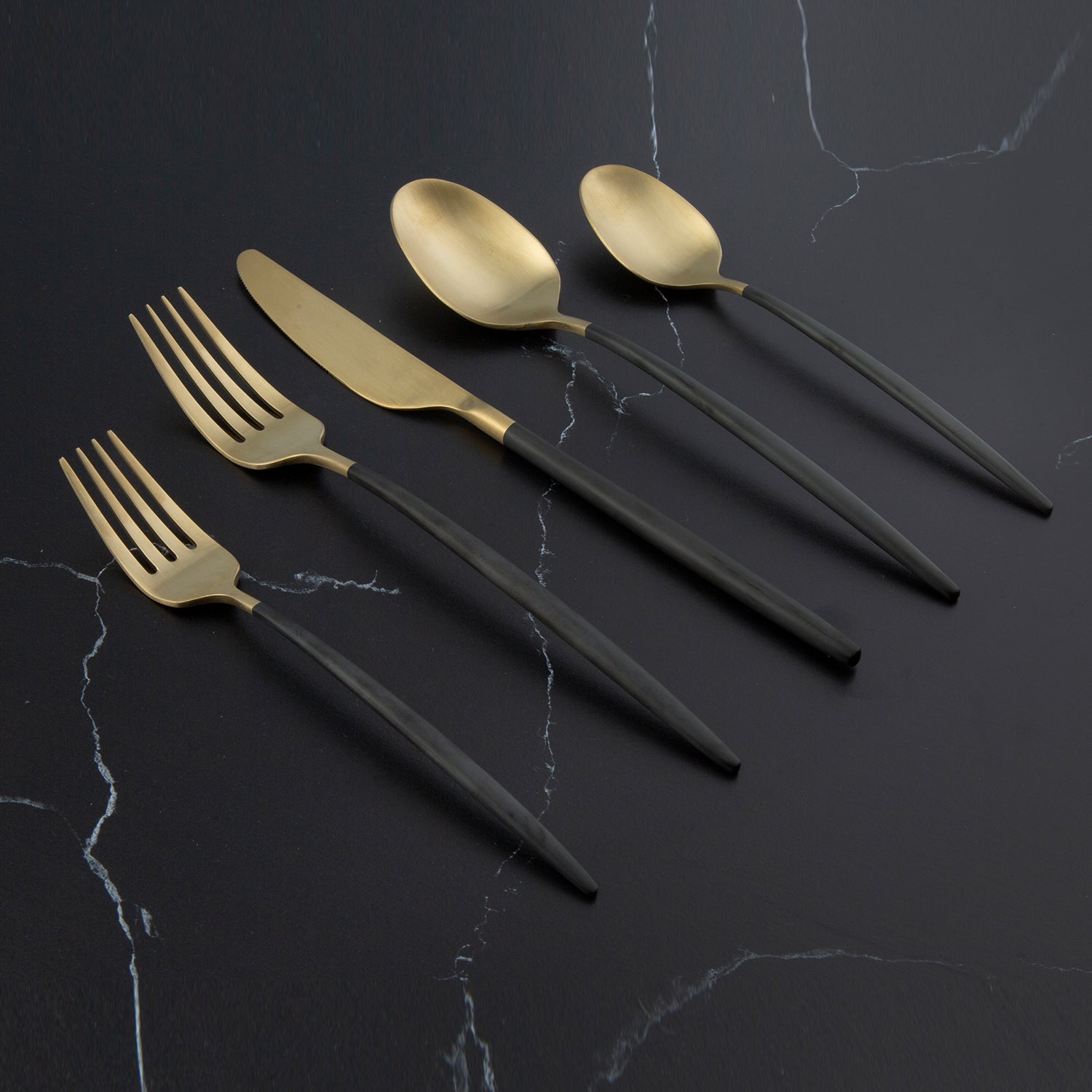 Gaze Black Champagne Satin 20 Piece Flatware Set - Image 9