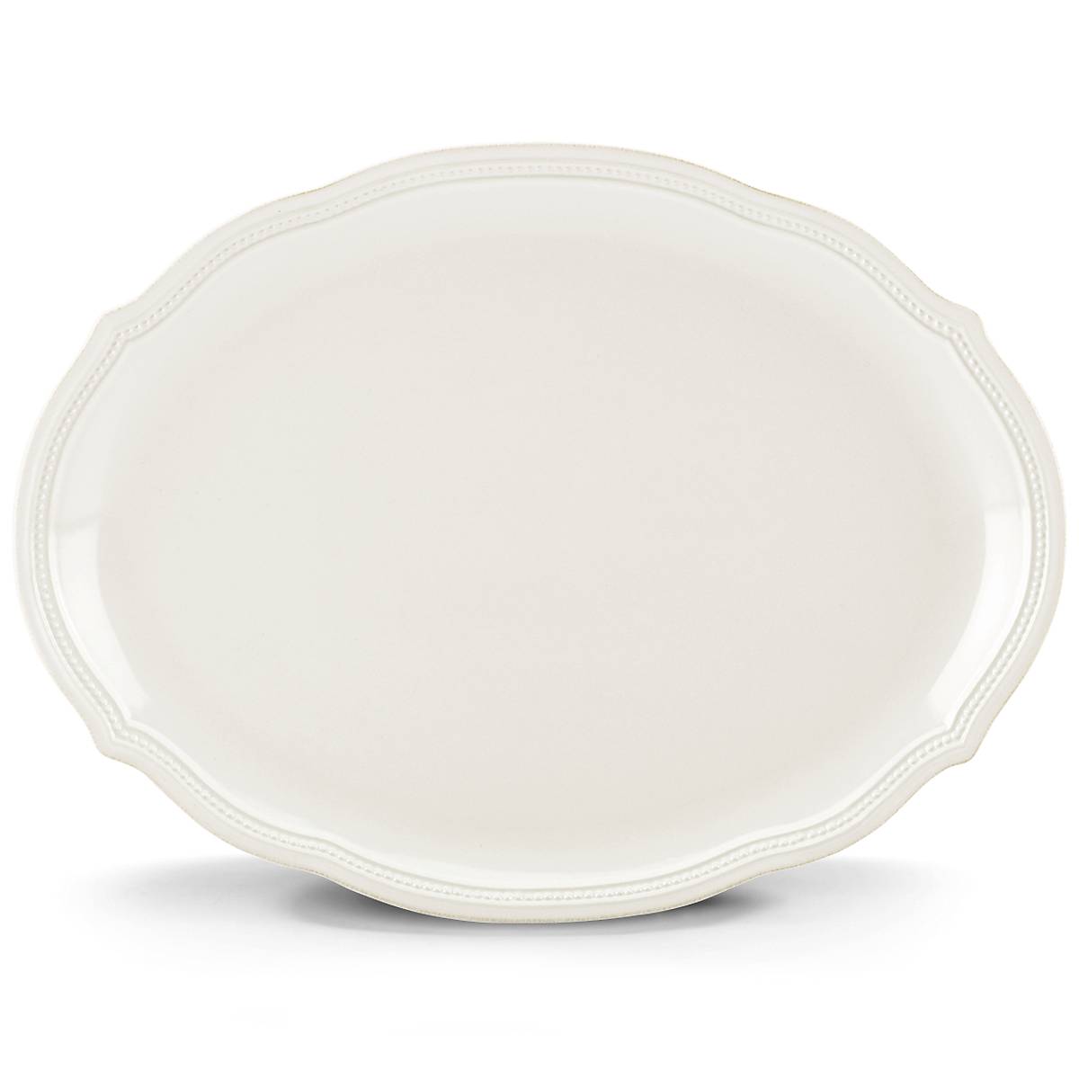 French Perle Bead White Oval Platter - Image 2