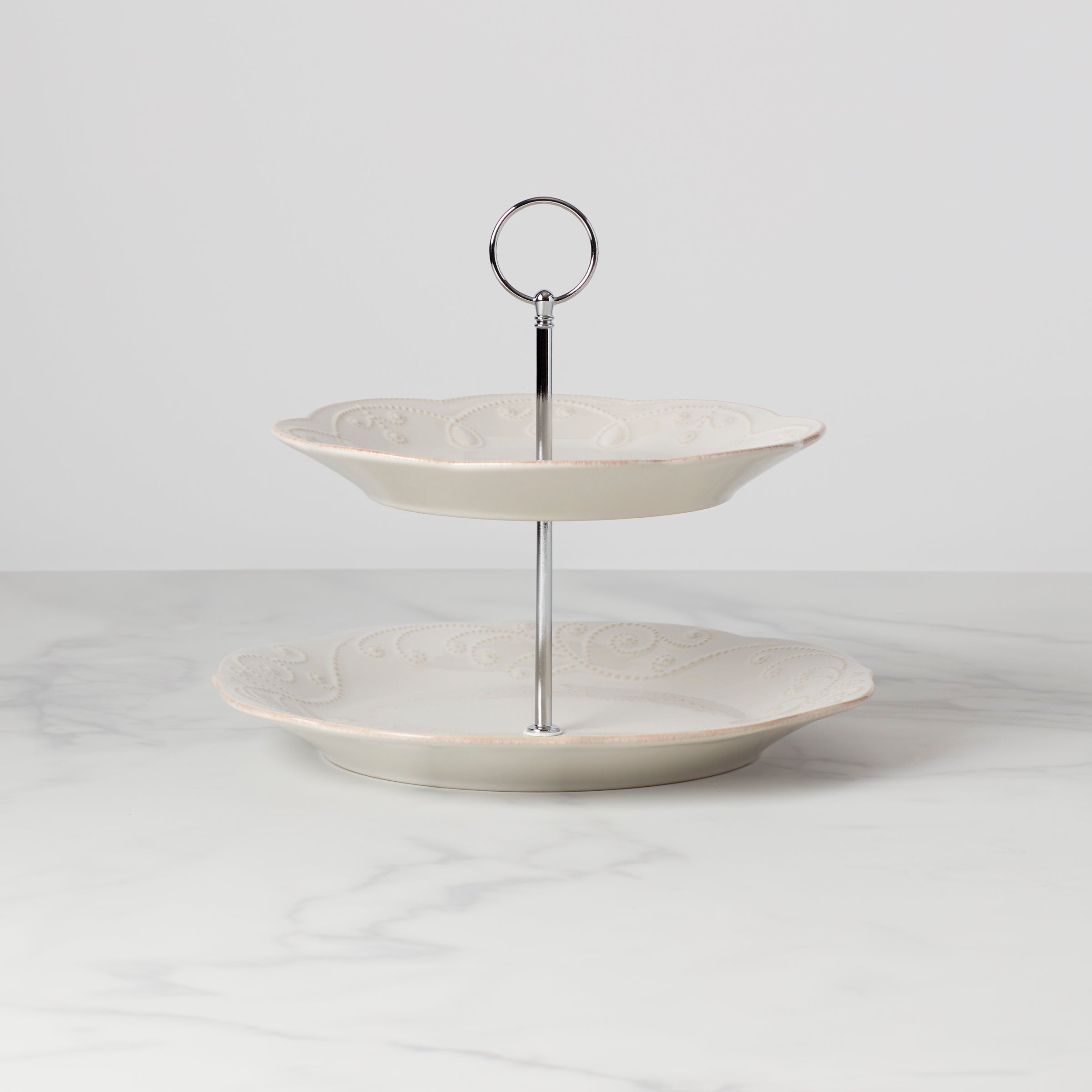 French Perle White 2 Tiered Server