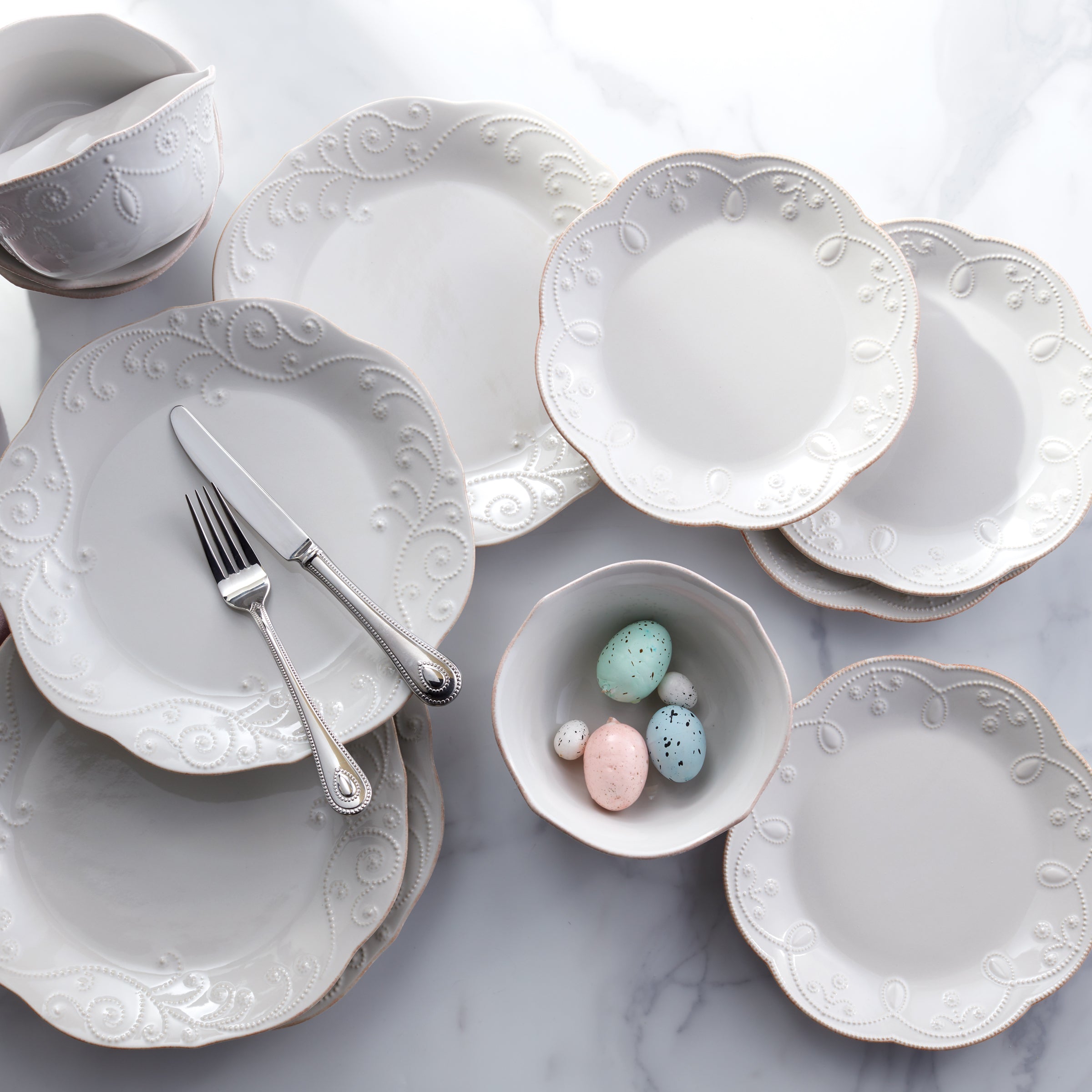 Alternative view of French Perle White 12 Piece Dinnerware Set