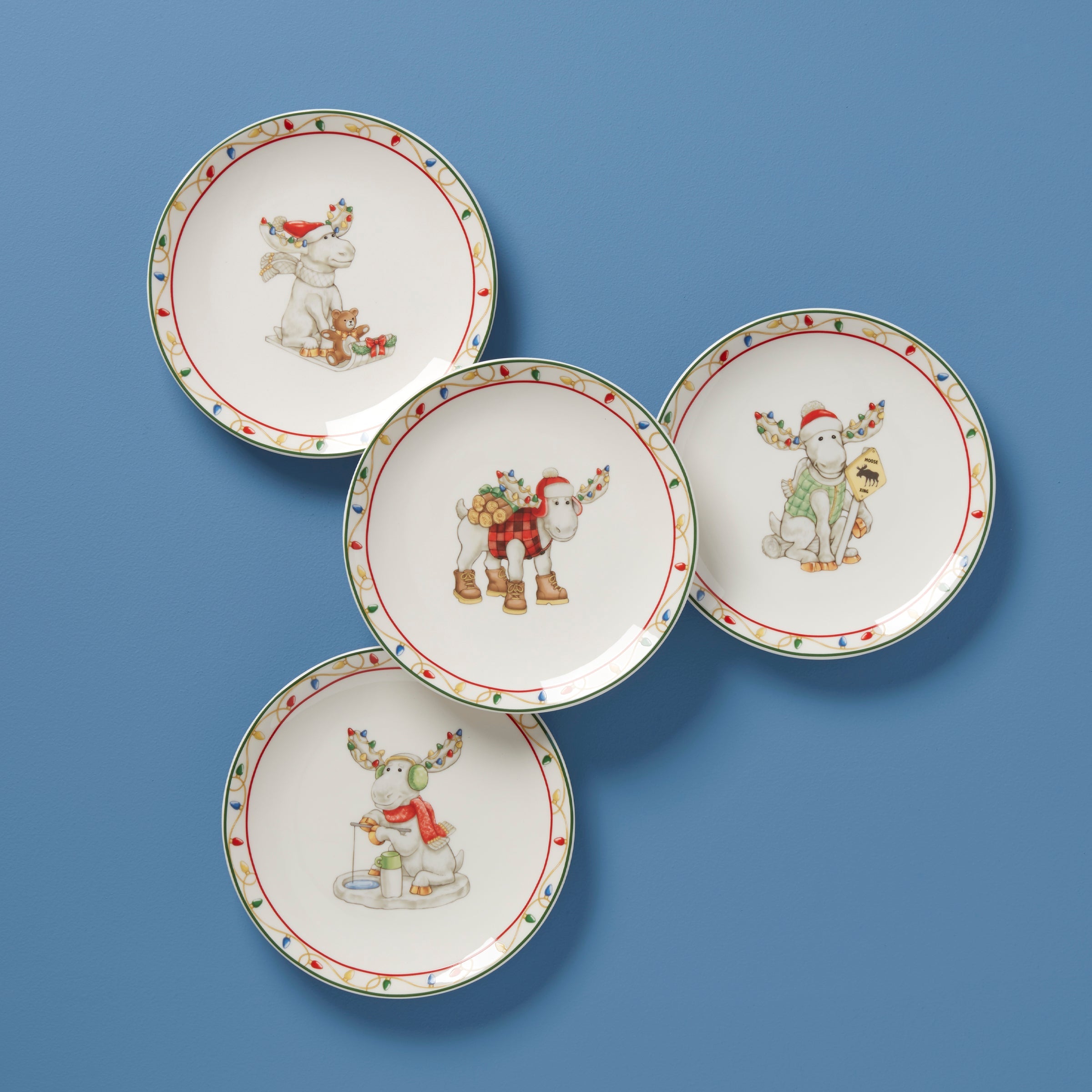Merry Marcel Moose 4 Piece Dessert Plate Set