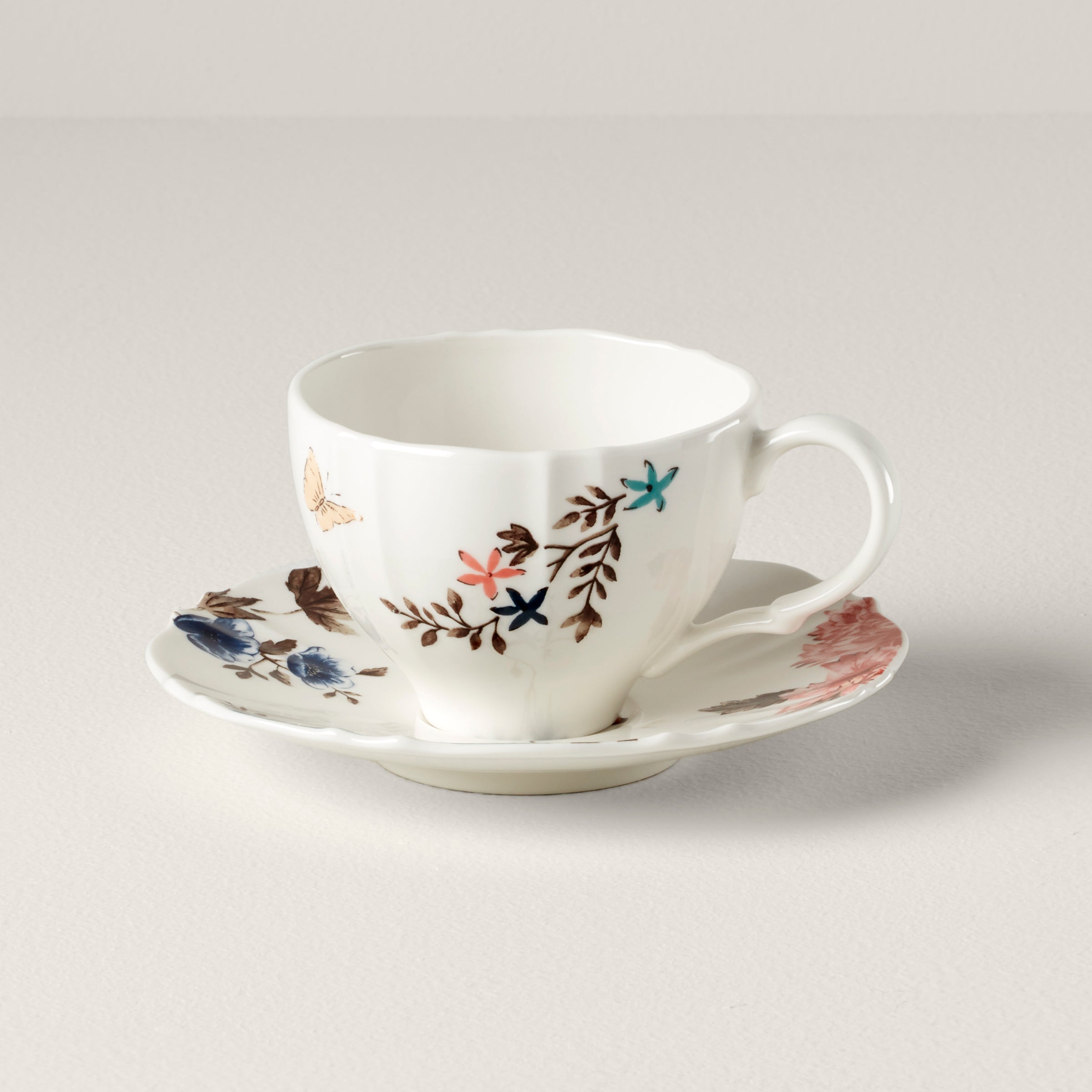 Sprig & Vine Teacup & Saucer   White