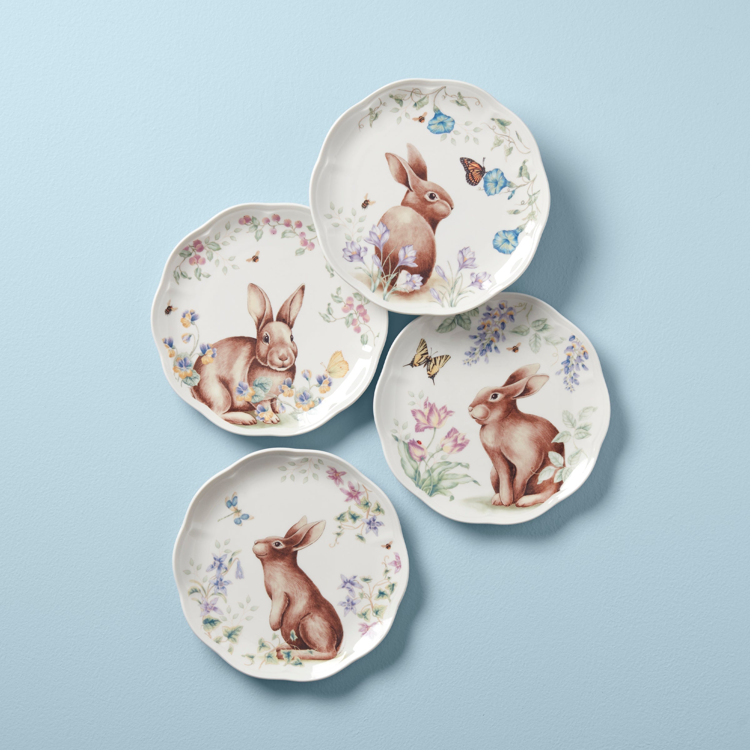 Butterfly Meadow Bunny Accent Plates   Set of 4