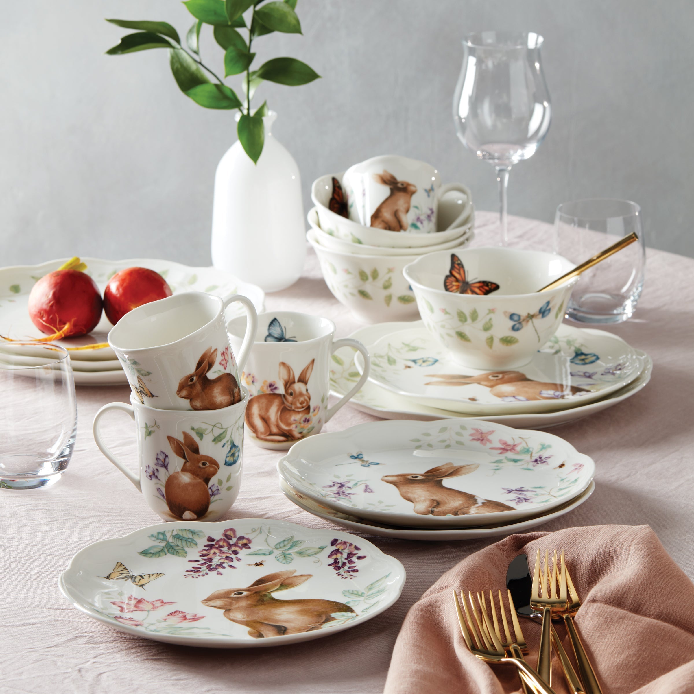 Butterfly Meadow Bunny 16 Piece Dinnerware Set - Image 3
