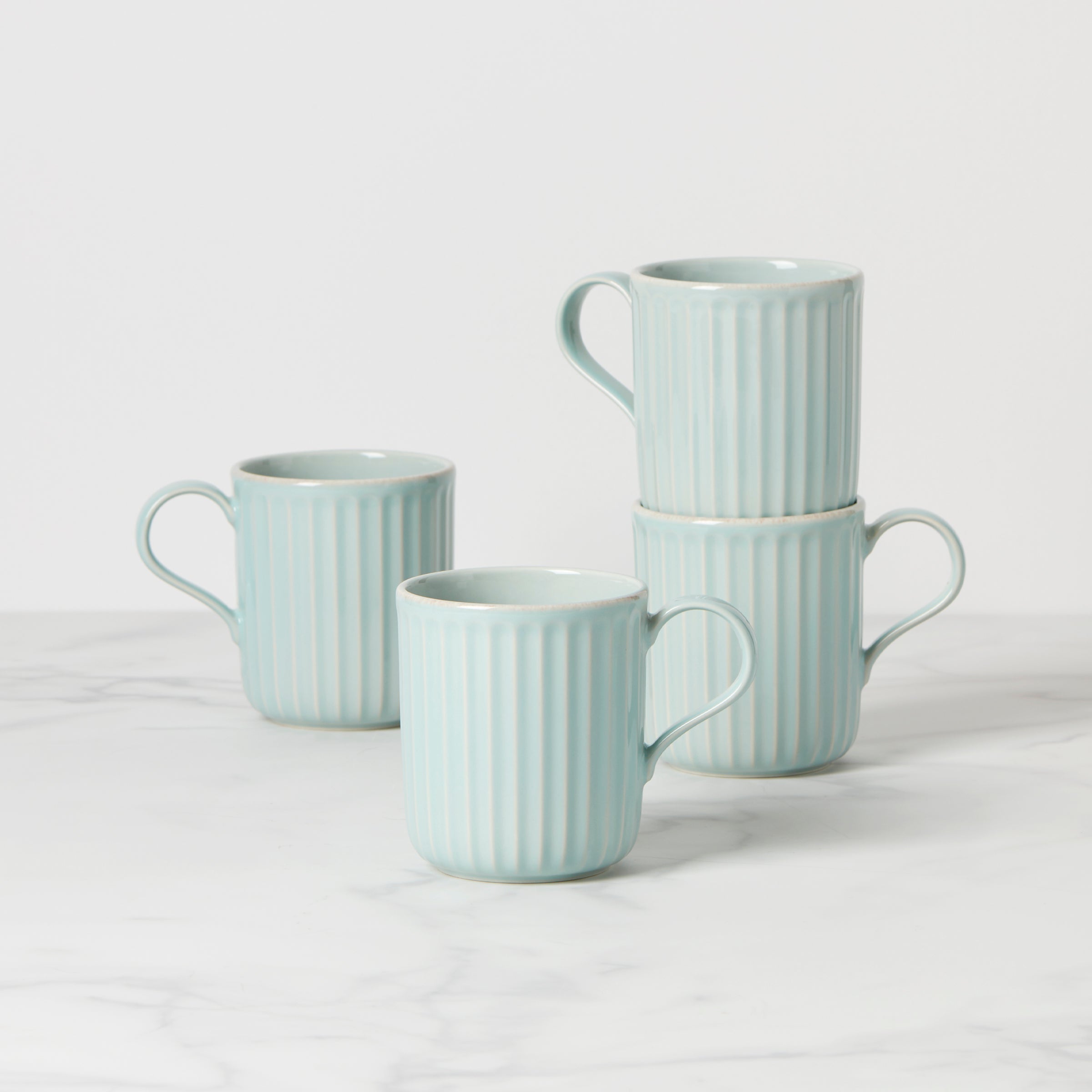 French Perle Scallop Ice Blue Mugs   Set of 4