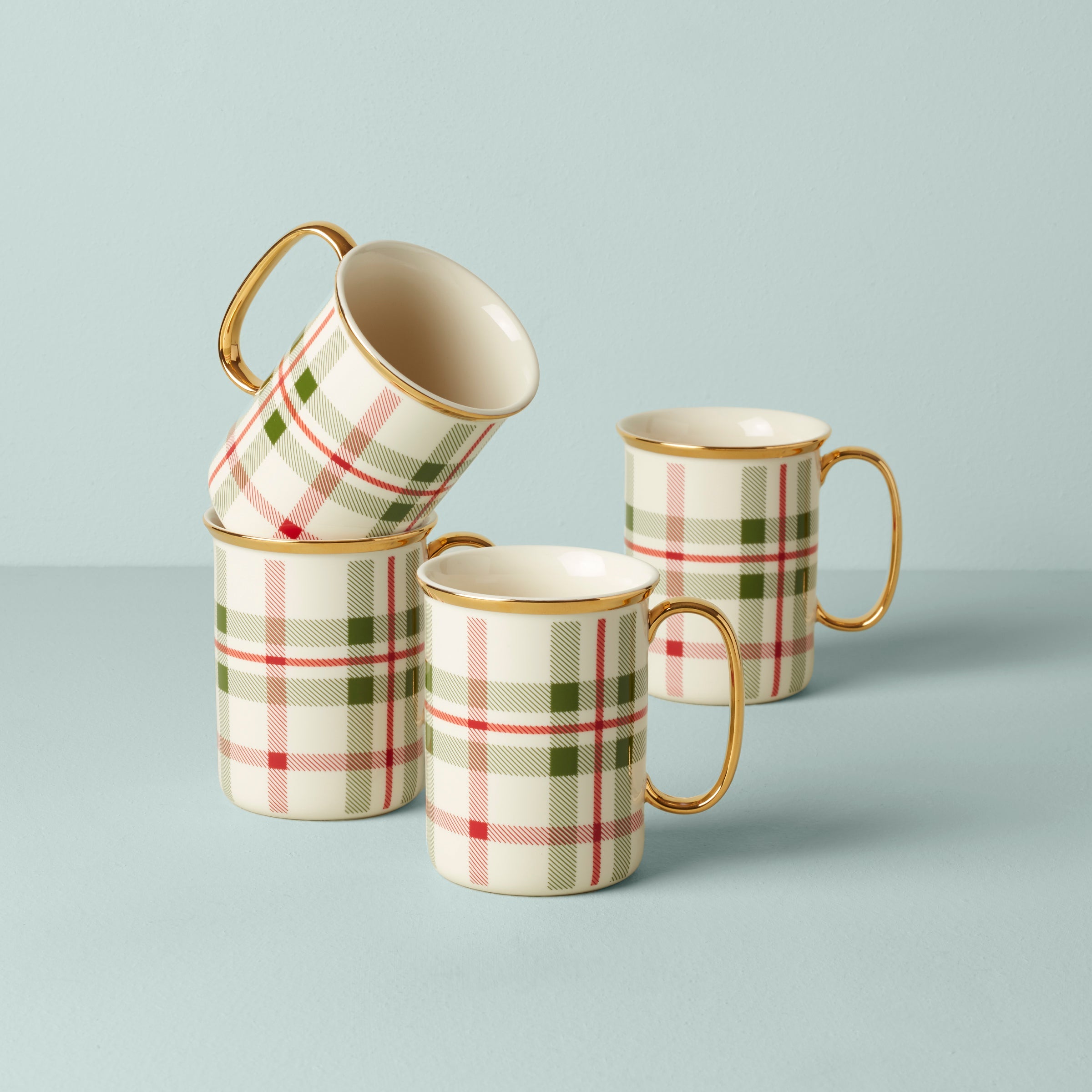 Holiday Plaid Mugs Set of 4