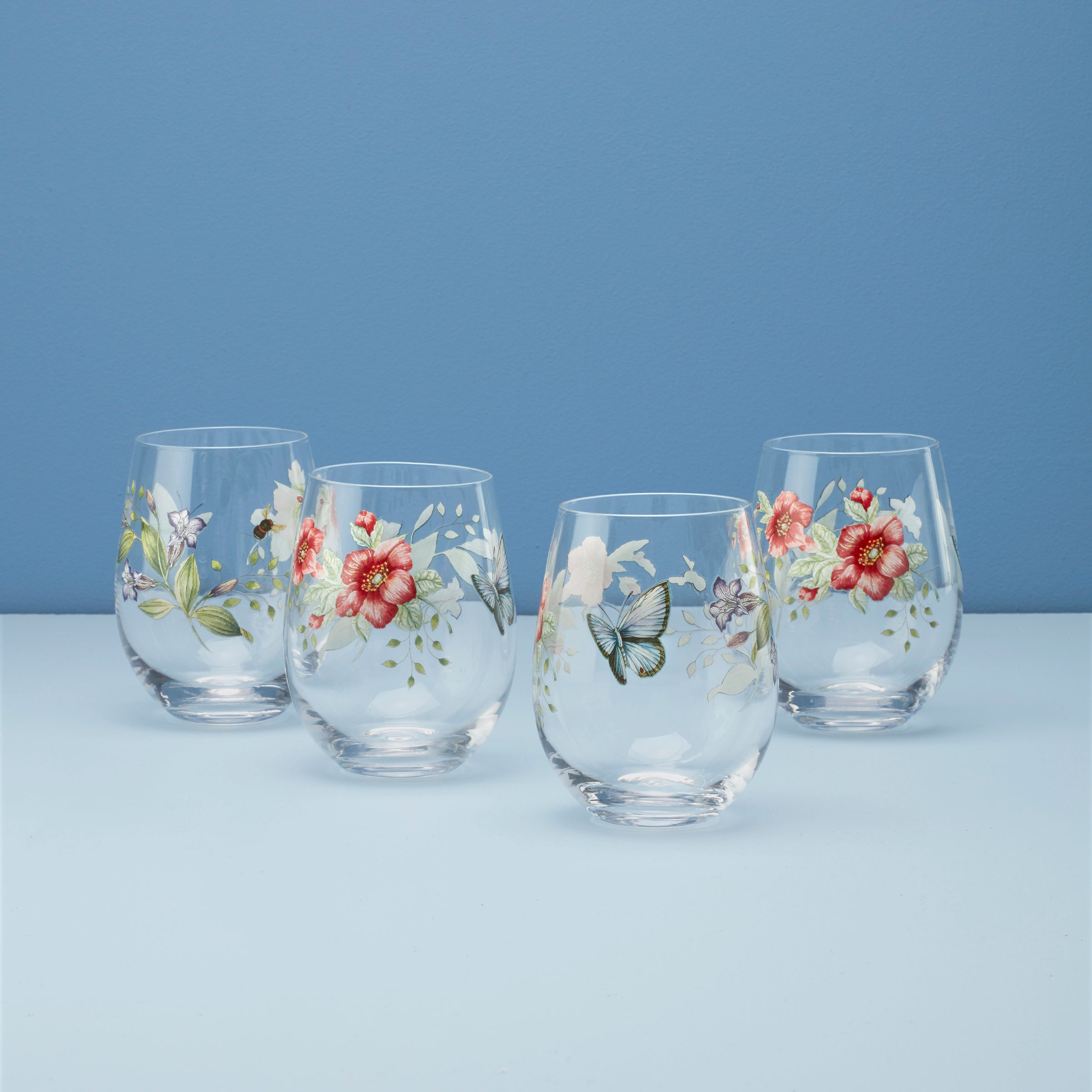 Butterfly Meadow Stemless Wine Glasses   Set Of 4