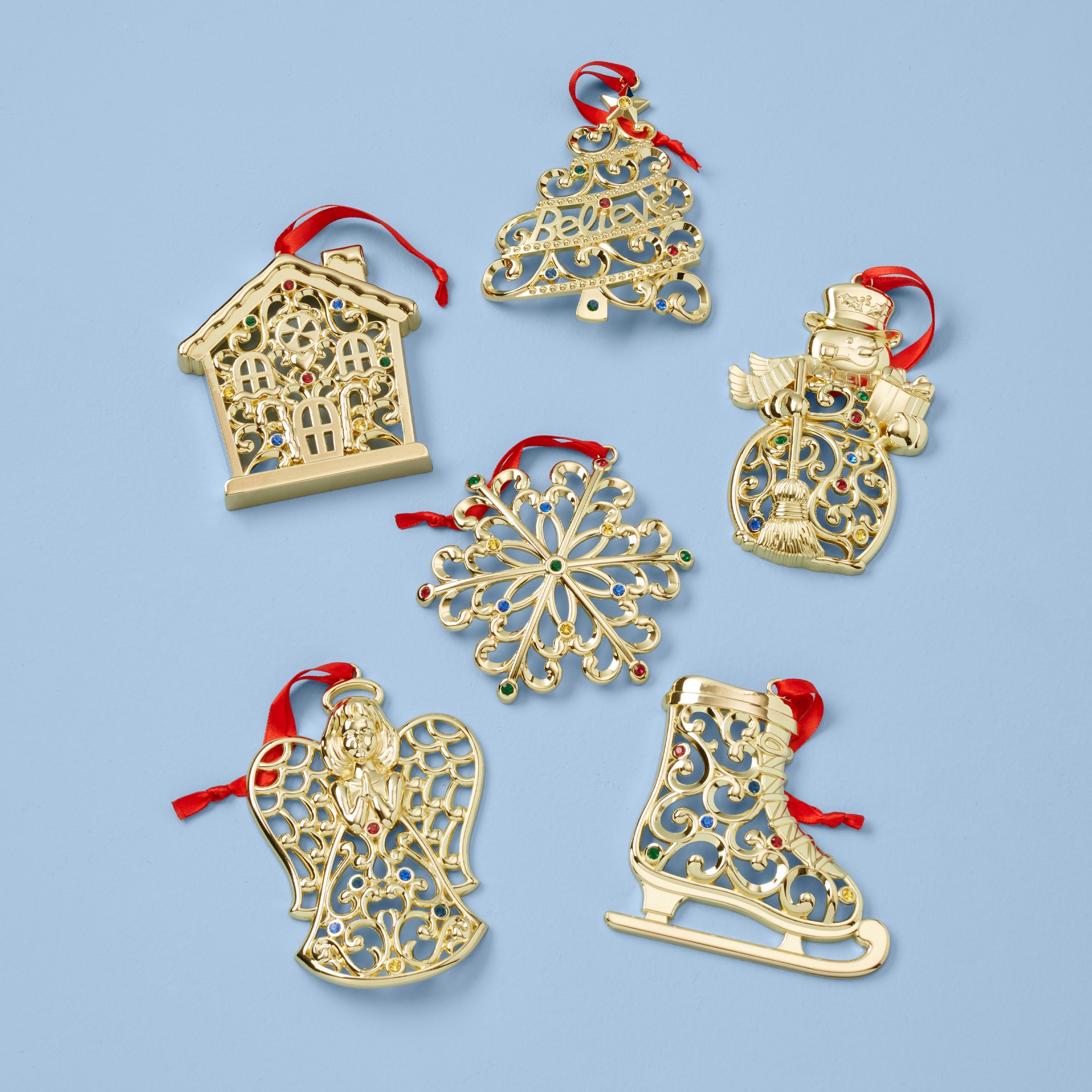 Sparkle & Scroll Gold Ornaments   Set of 6