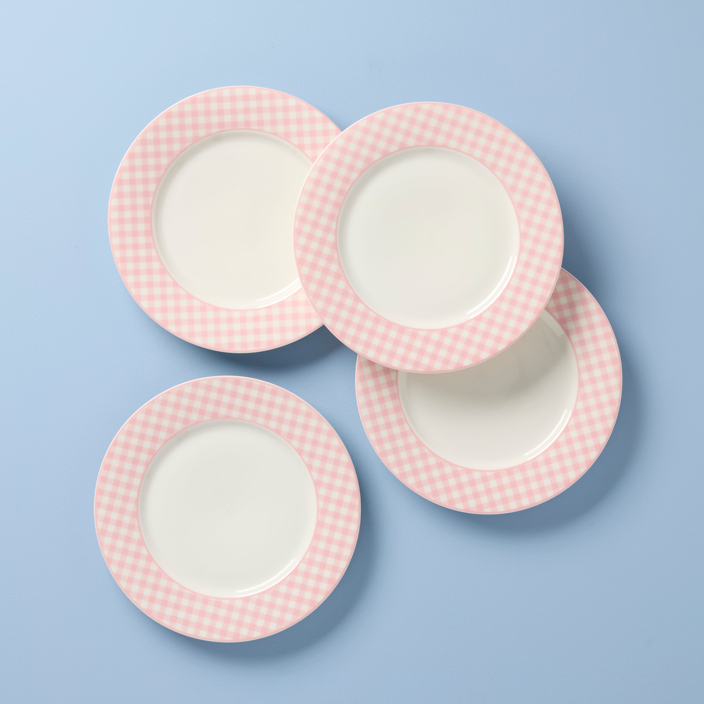 Gingham Pink Dinner Plates   Set of 4