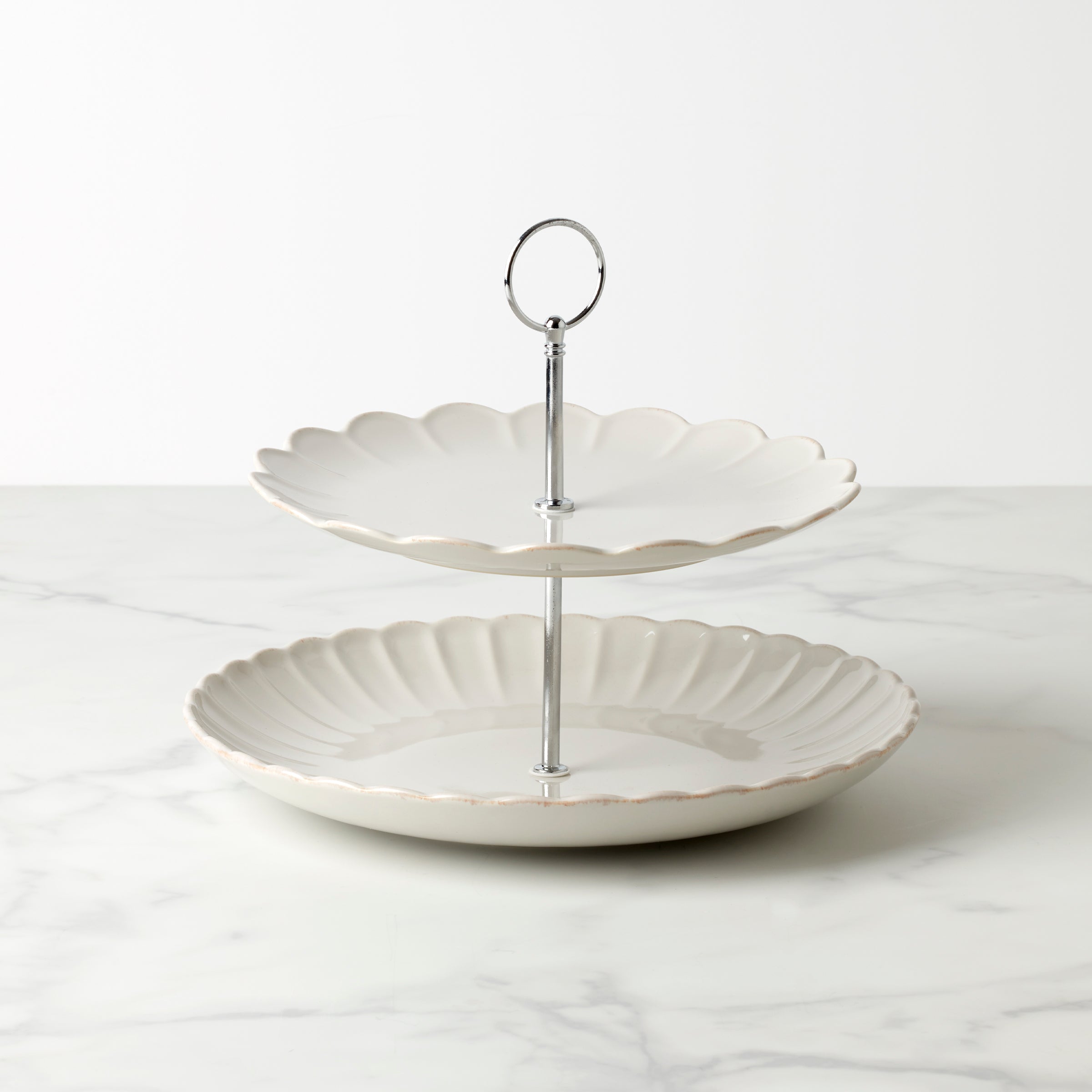 French Perle Scallop White 2 Tier Server