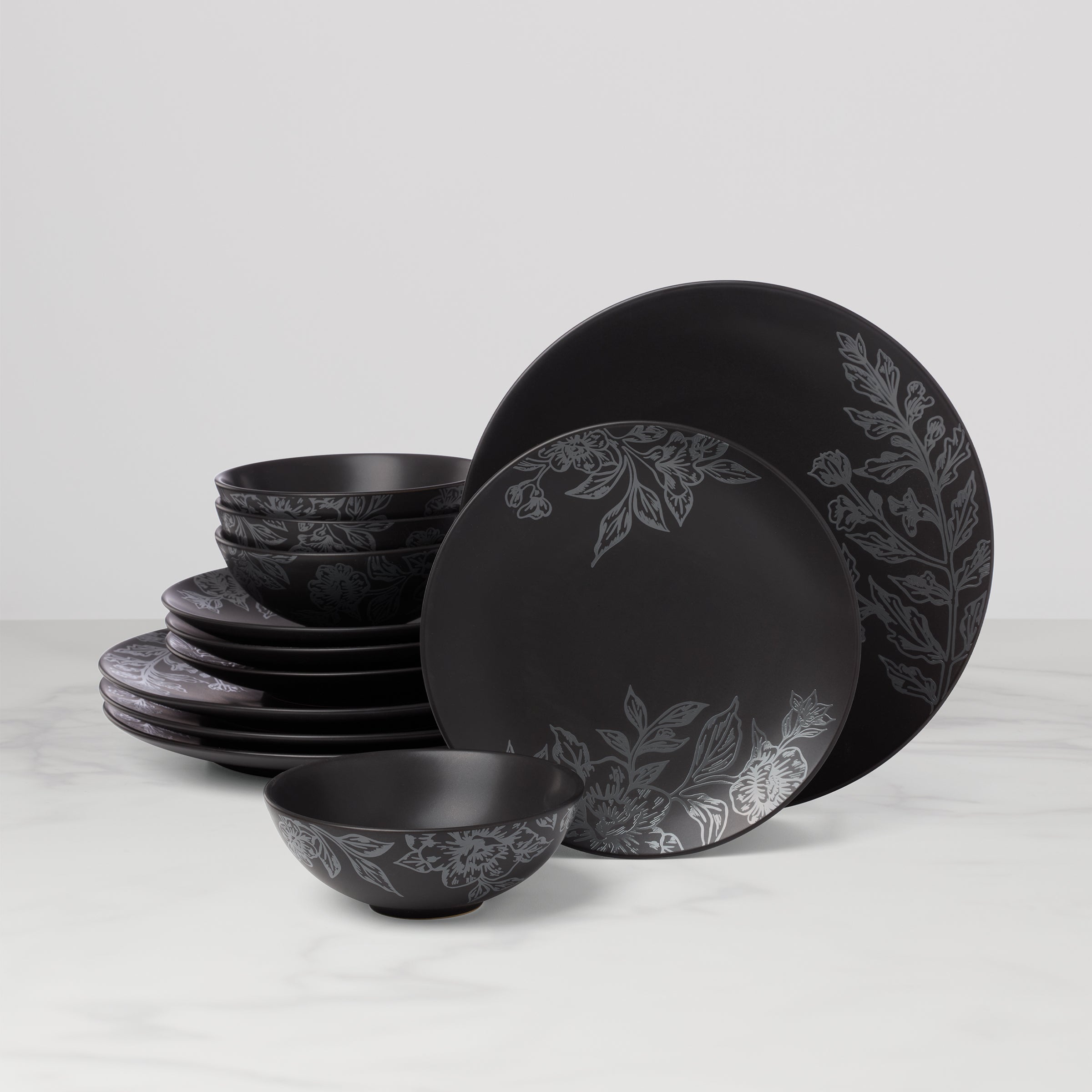 Roseto Charcoal 12 Piece Dinnerware Set