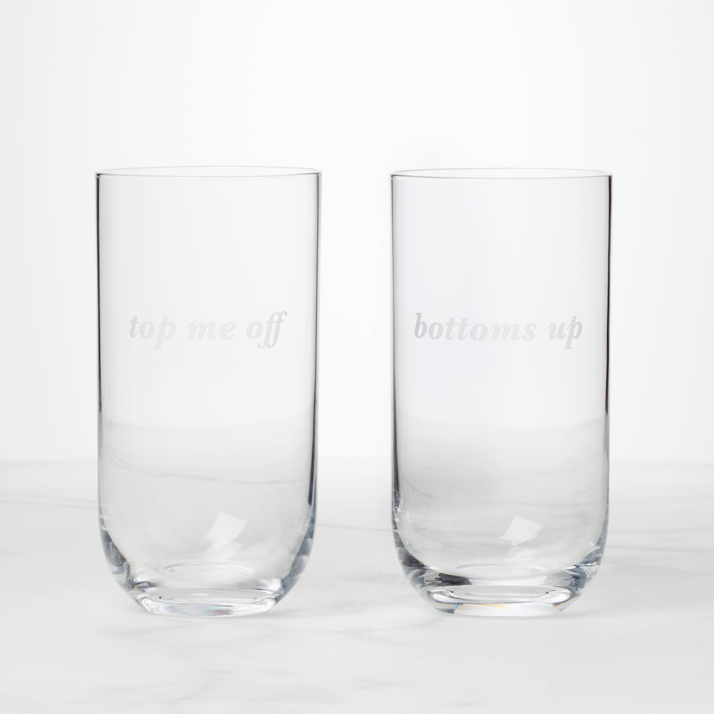 Bottoms Up & Top Me Off Highball Glasses   Set Of 2
