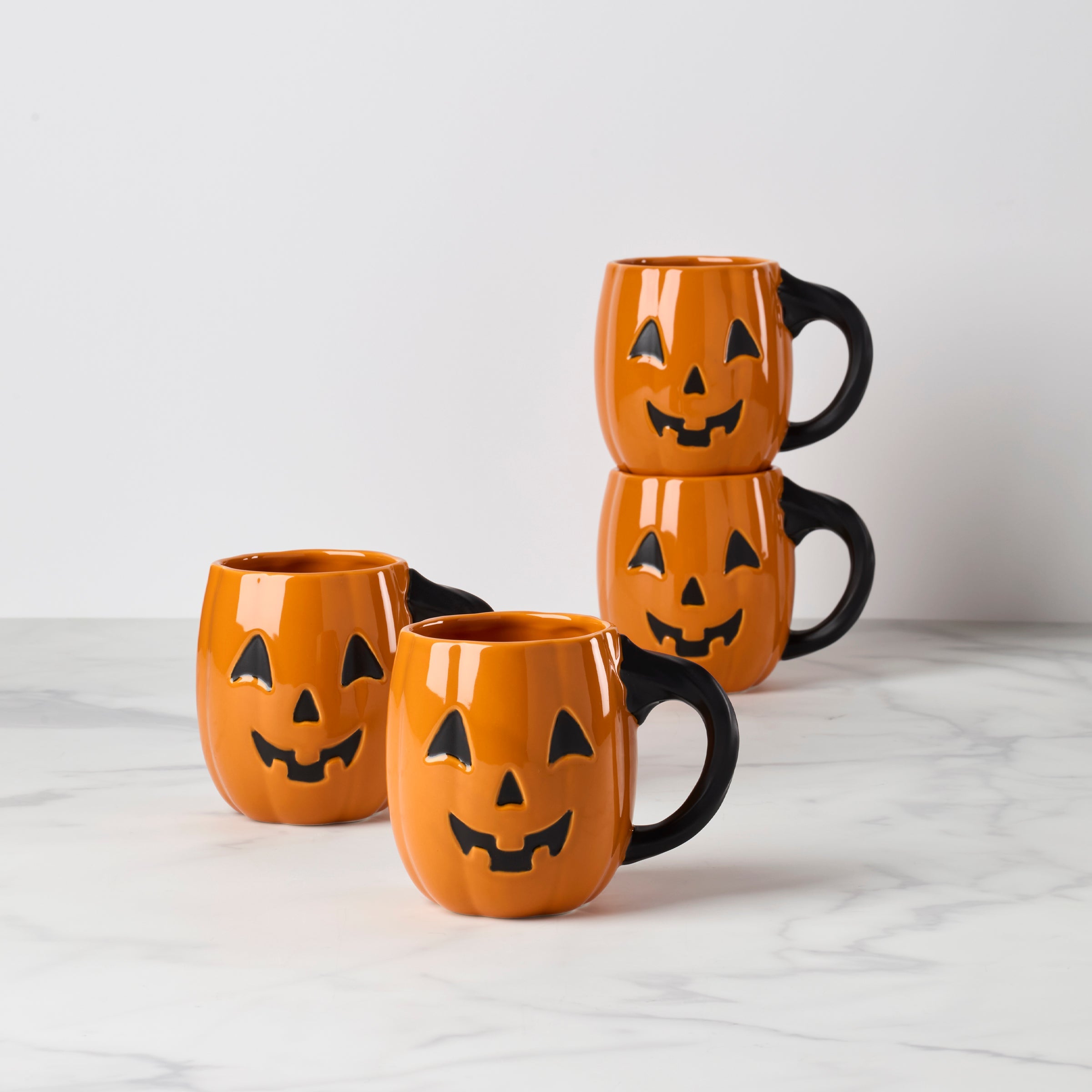Vintage Halloween Figural Pumpkin Mugs   Set of 4
