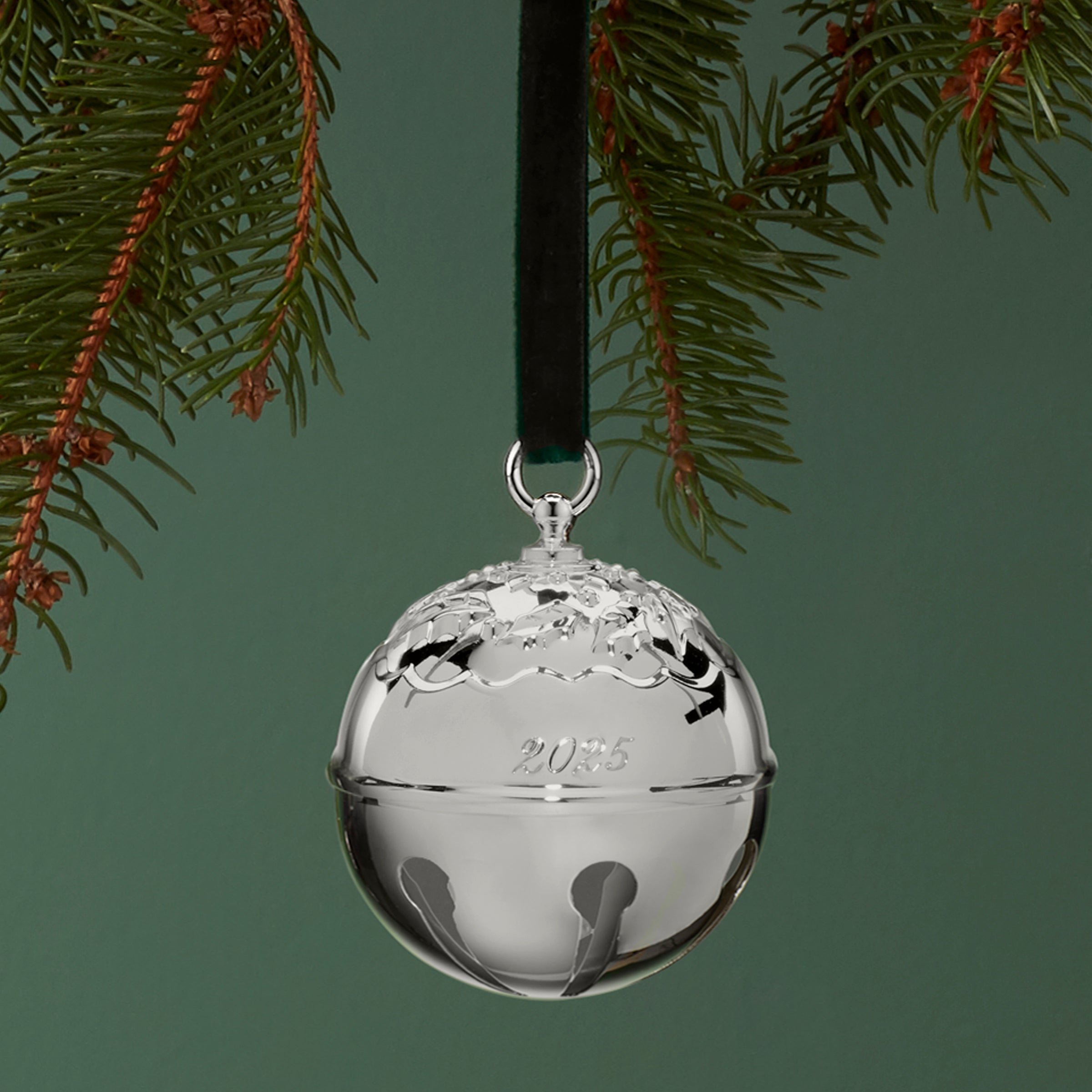 Alternative view of 2025 Holly Bell Silverplate Ornament