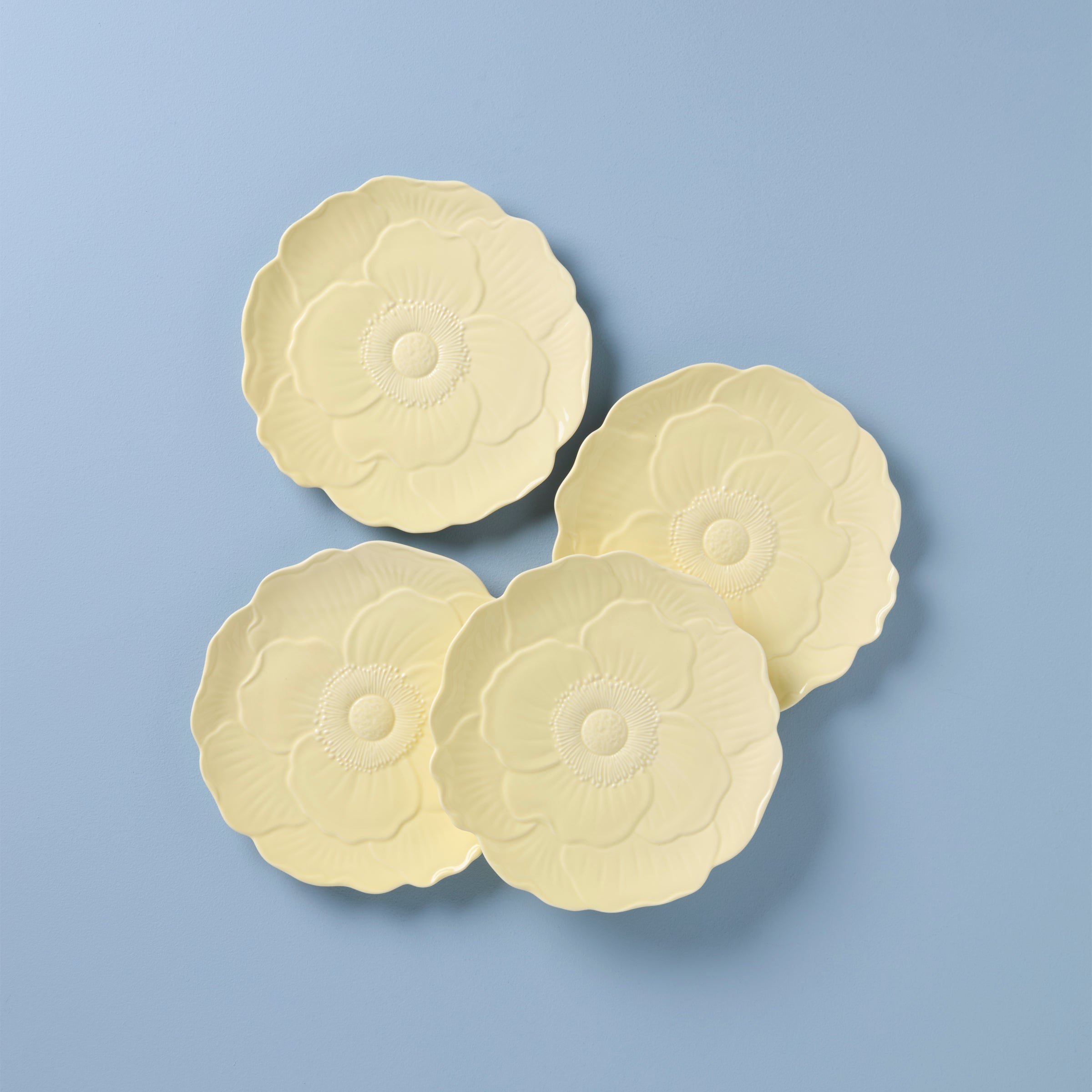 Butterfly Meadow Floral Yellow Accent Plates   Set of 4