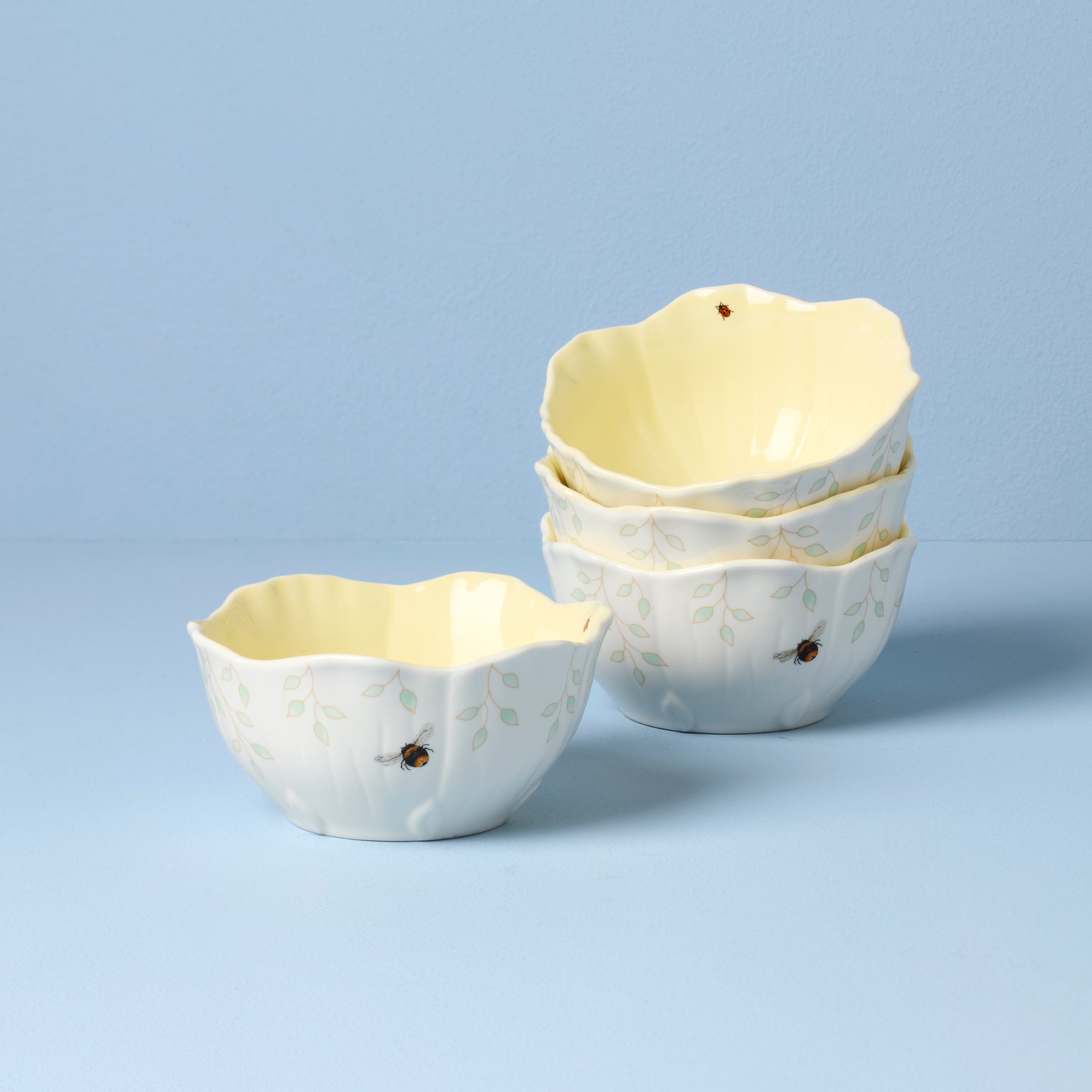 Butterfly Meadow Floral Yellow Dessert Bowls   Set of 4