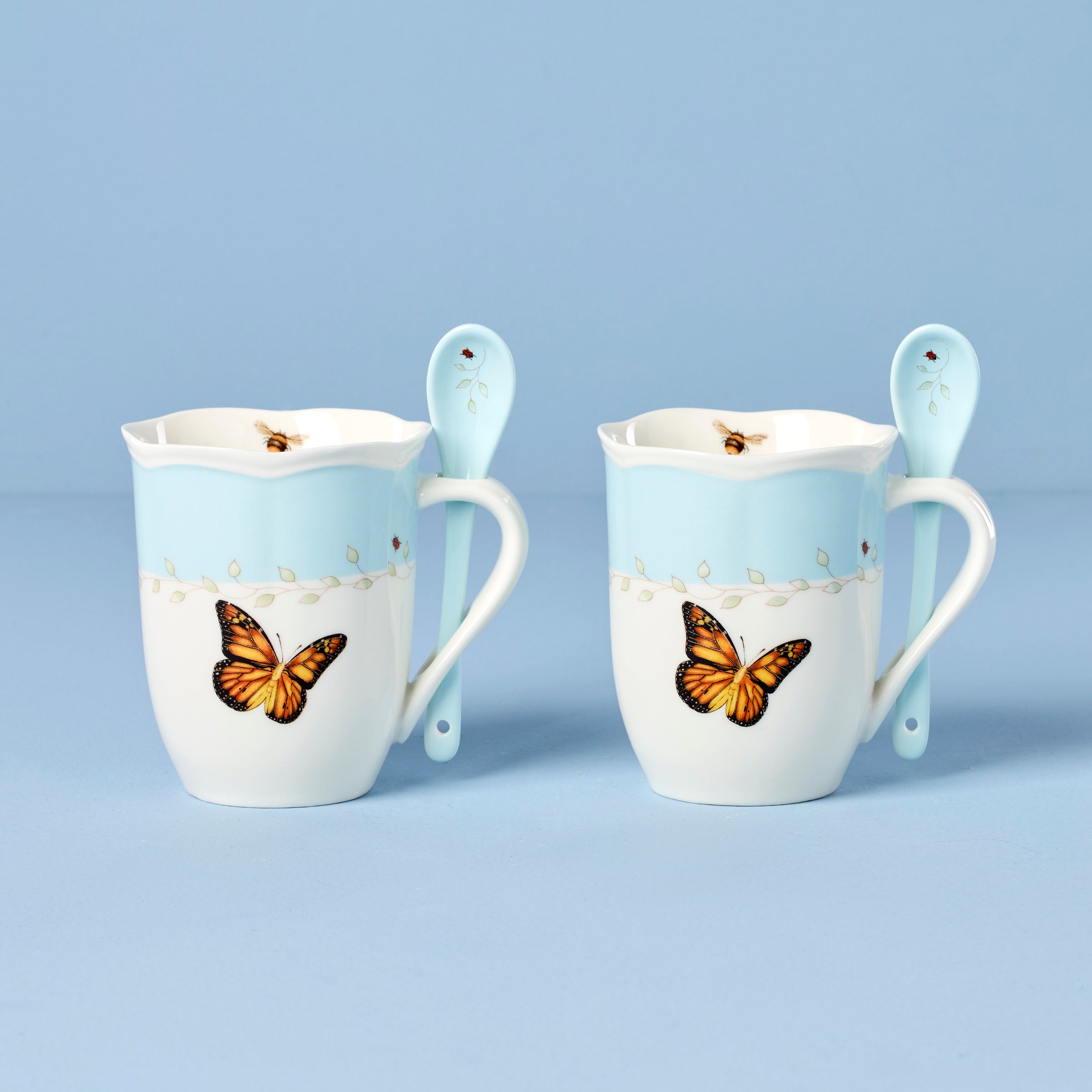 Butterfly Meadow Blue Mugs With Spoons   Set of 2