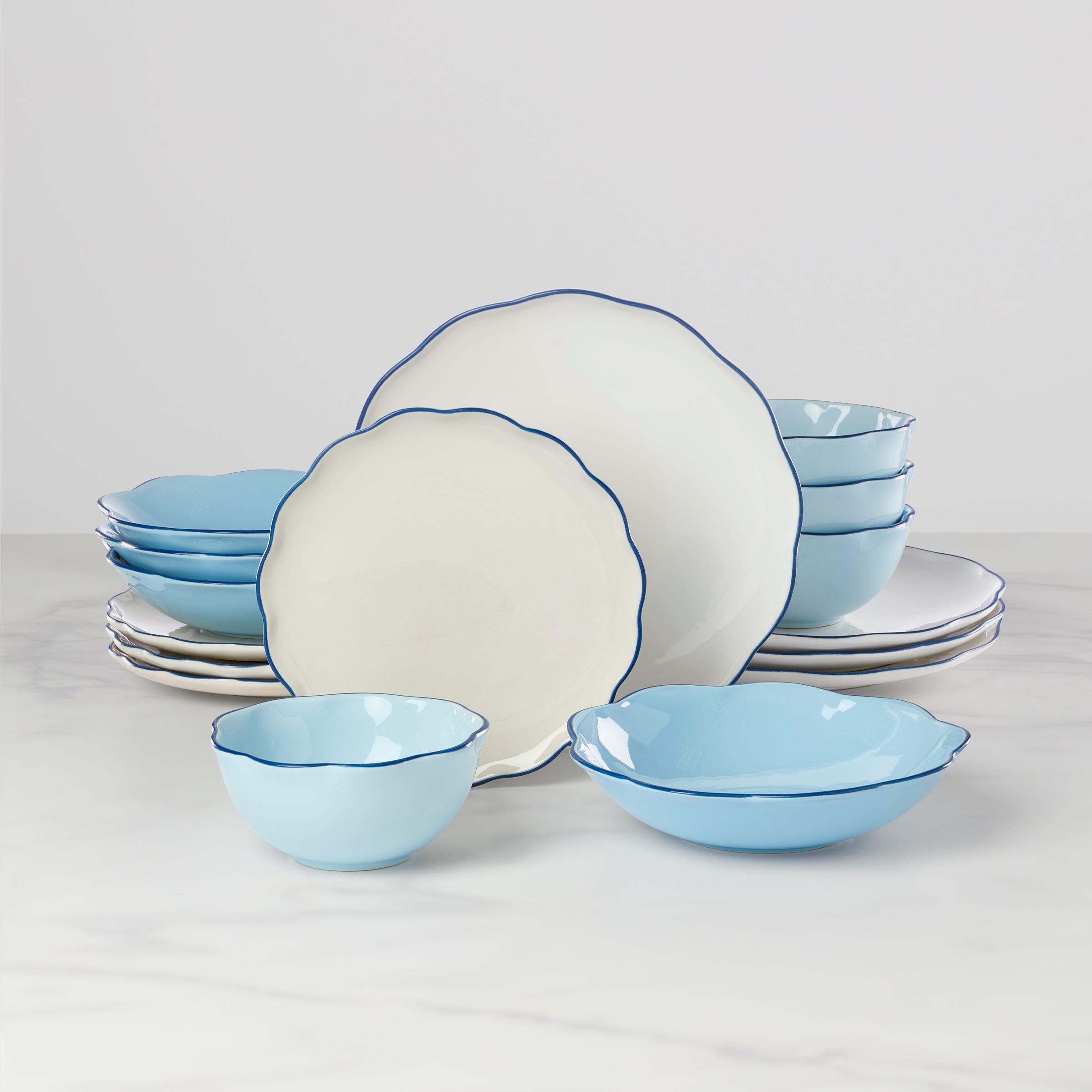 Garden Party Blue 16 Piece Dinnerware Set