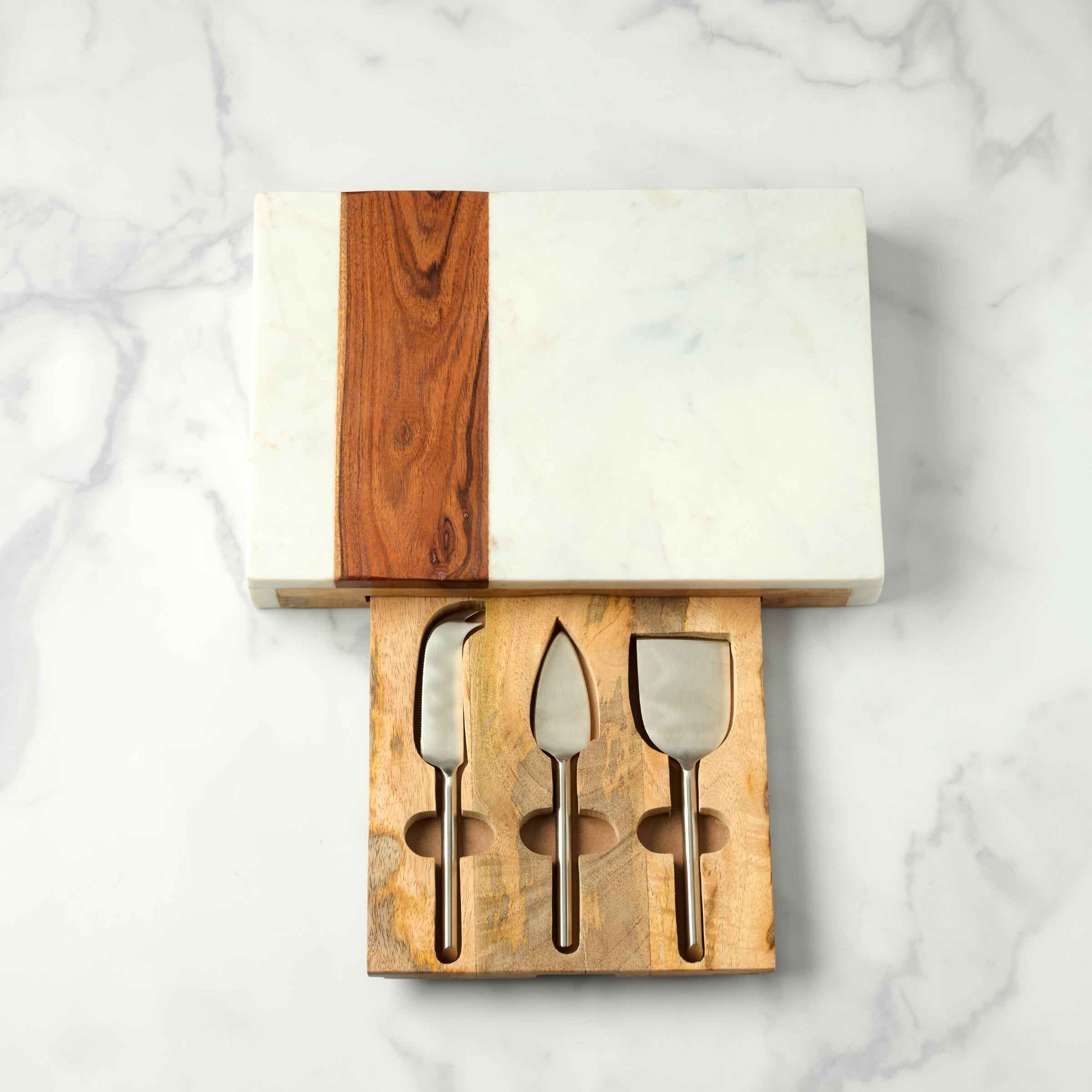 Marble & Wood Serving Board With Cheese Server Set