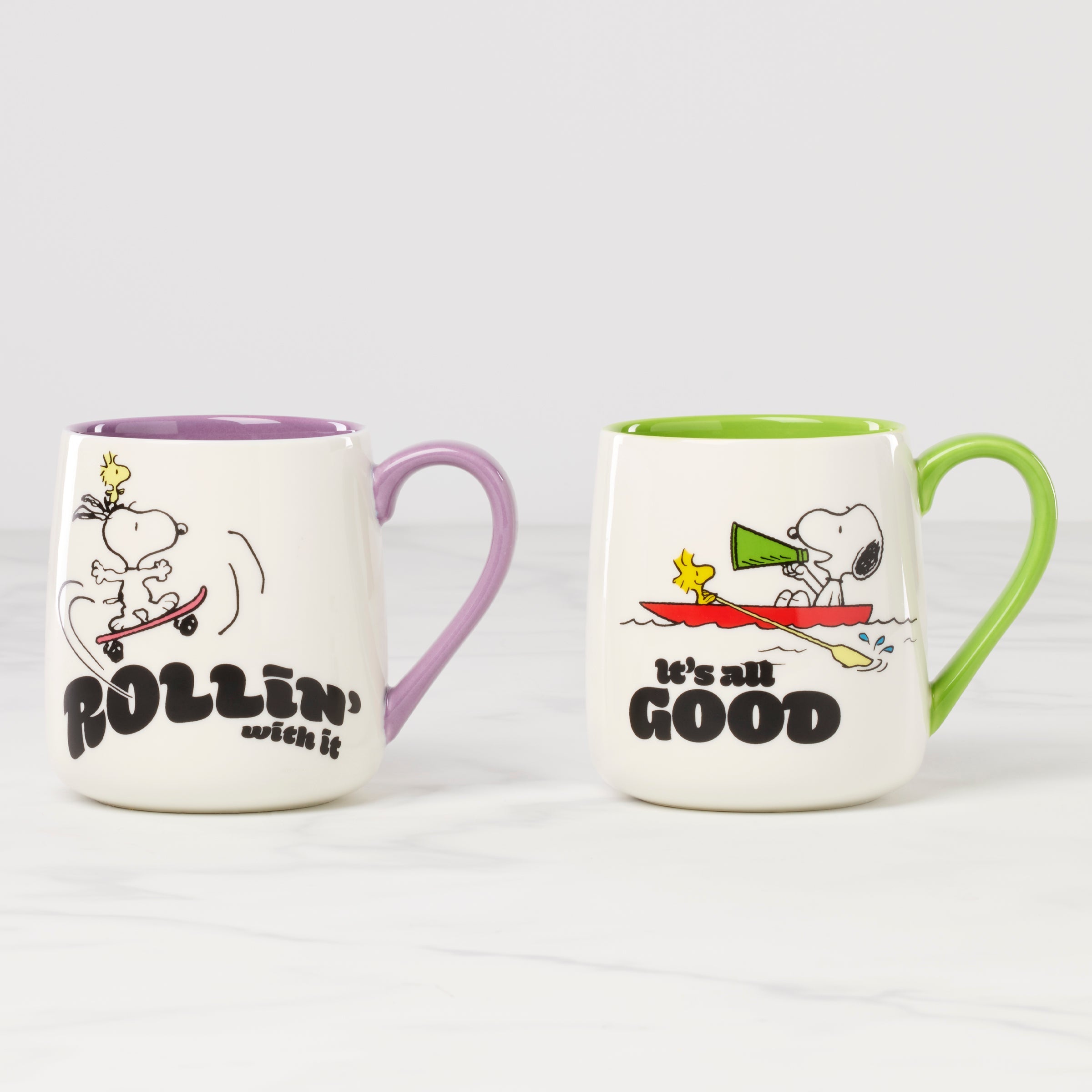 Peanuts Mugs   Set of 2   Rollin' All Good
