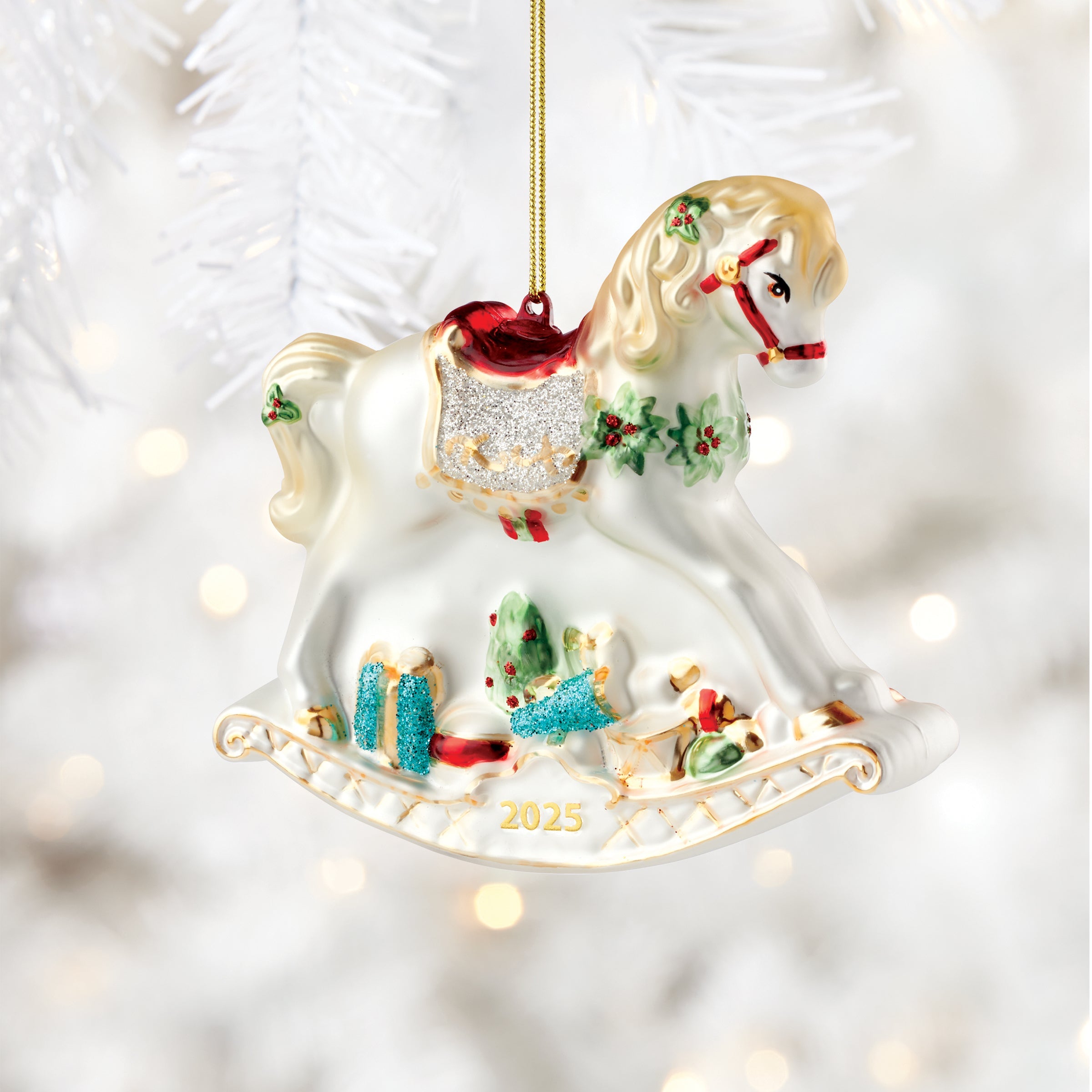 2025 Retro Blown Glass Baby's 1st Rocking Horse Ornament - Image 3