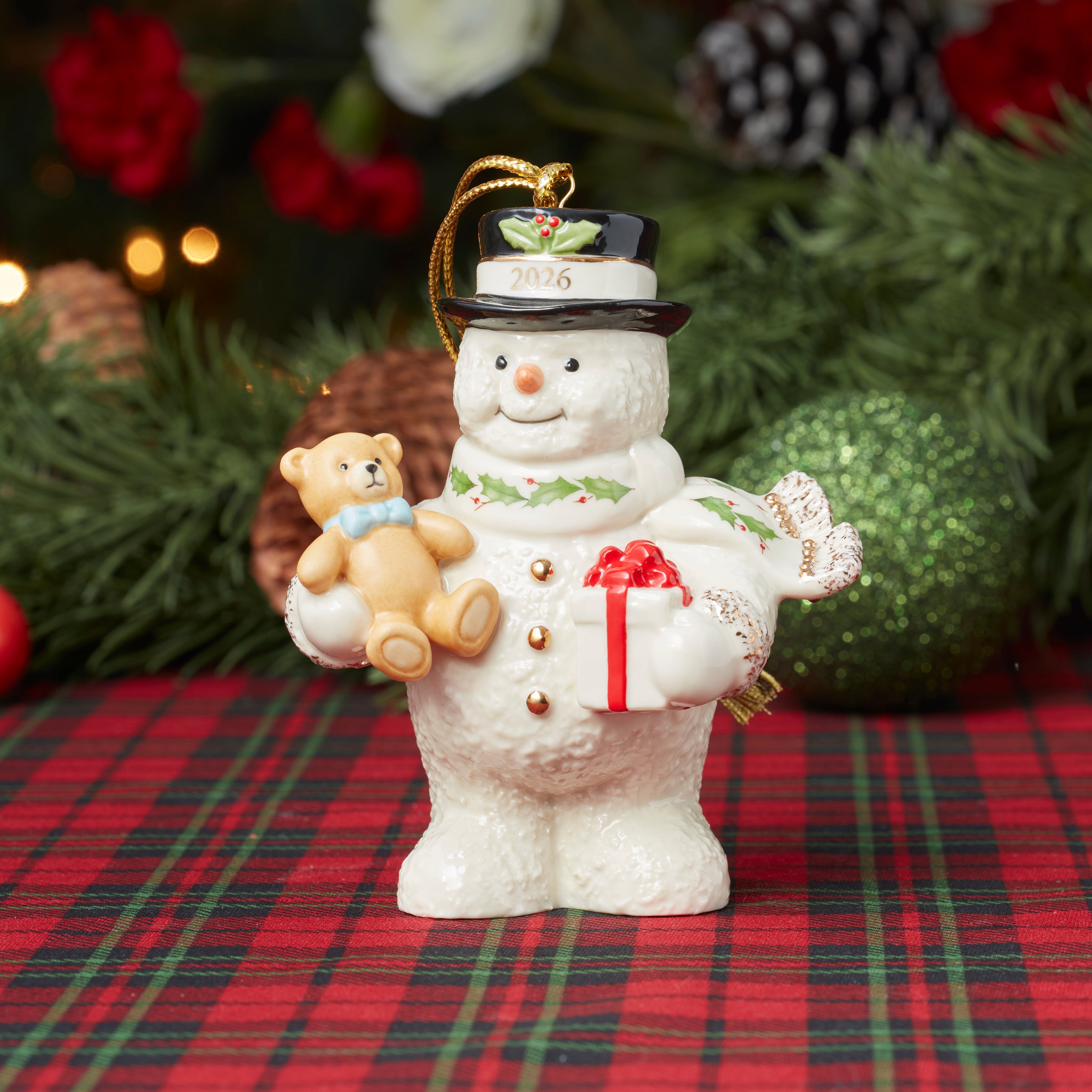 Alternative view of 2026 Snowman with Bear Ornament