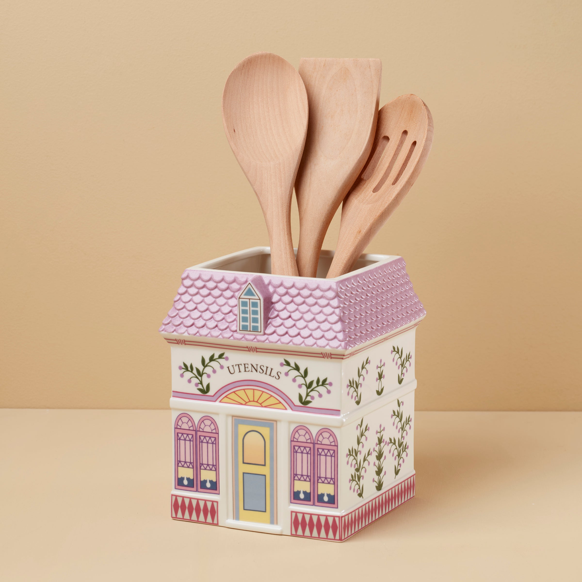 Lenox Spice Village Utensil Crock with Wood Utensils