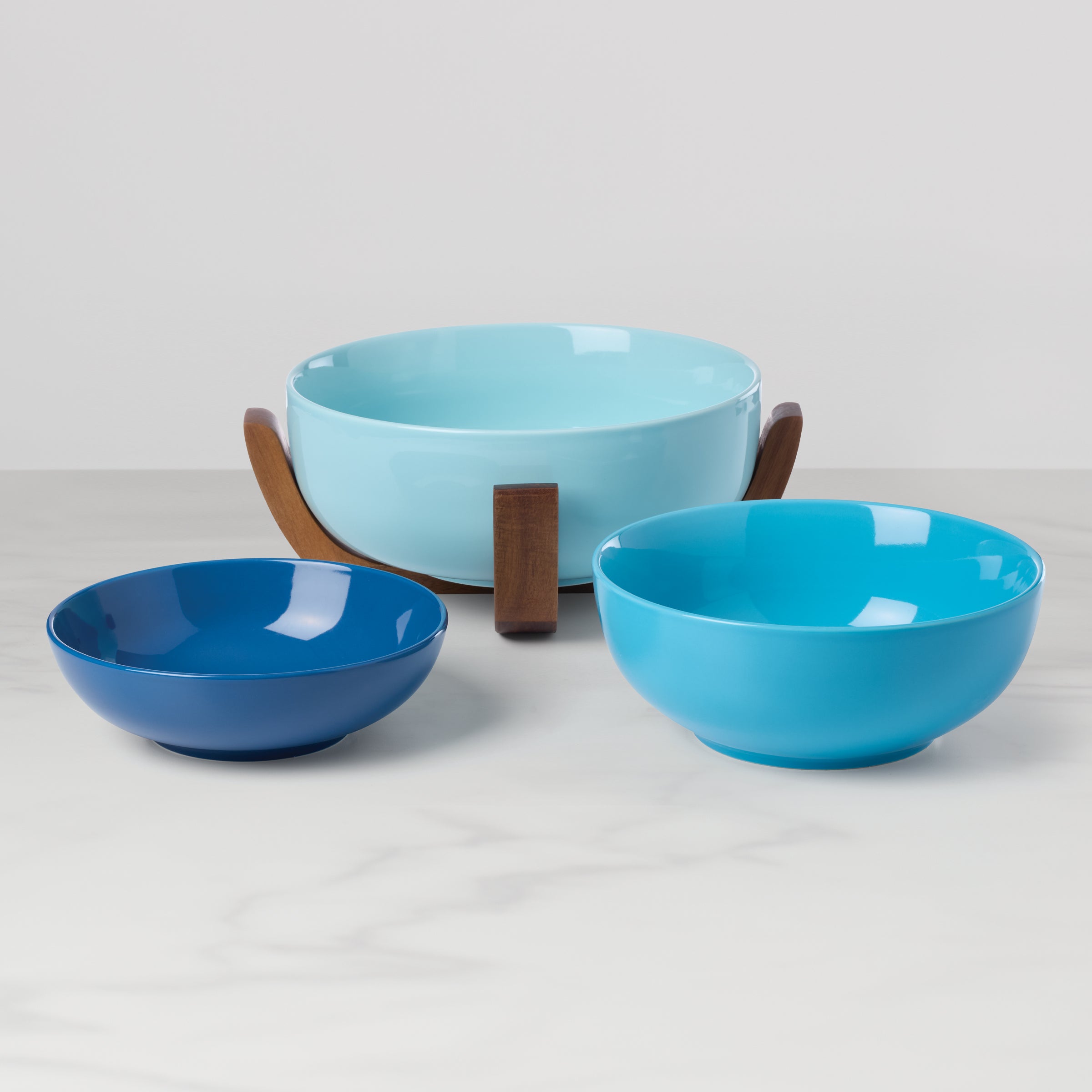 Alternative view of 24 Seven Turquoise 3 Piece Nesting Bowl Set with Wood Stand