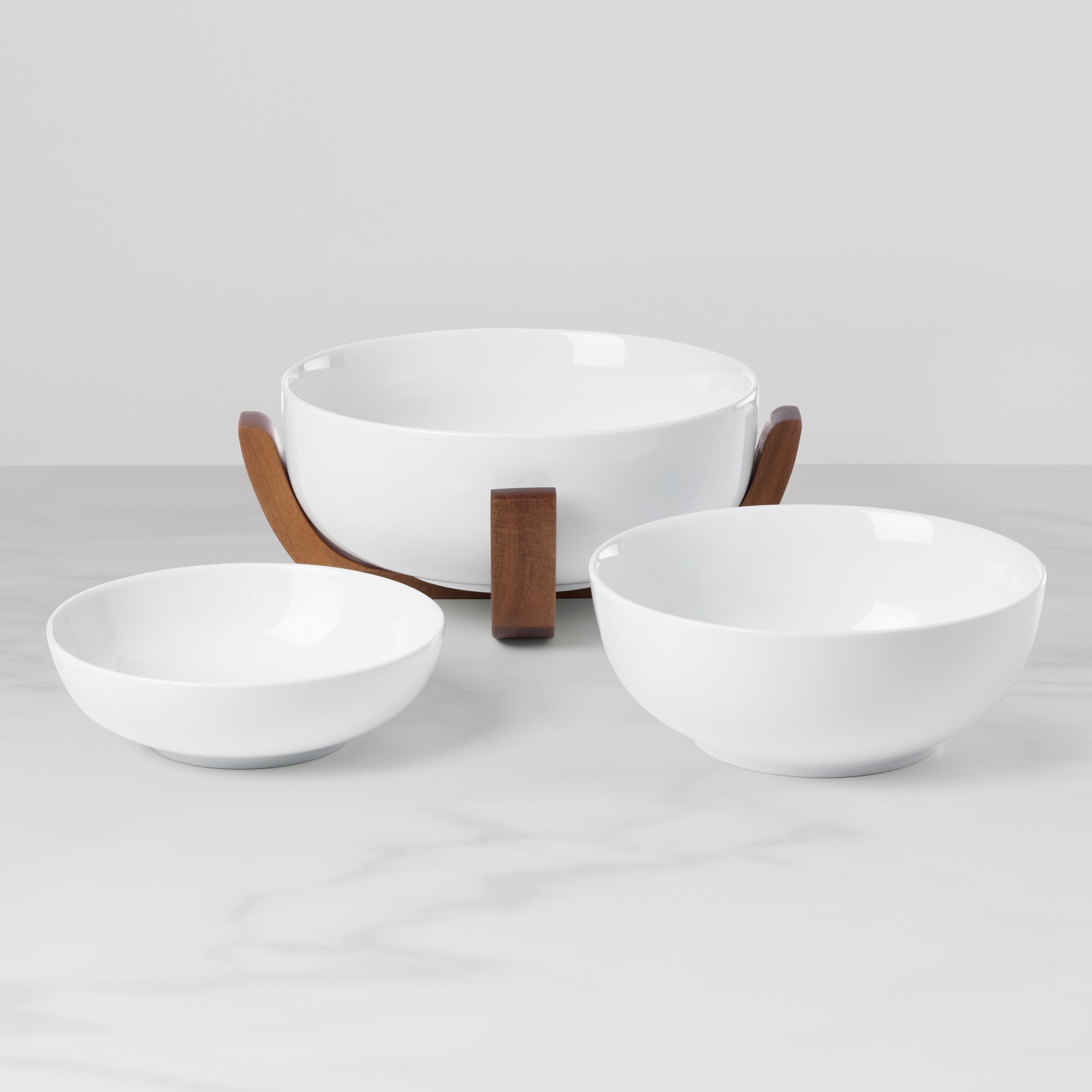 Alternative view of 24 Seven White 3 Piece Nesting Bowl Set with Wood Stand