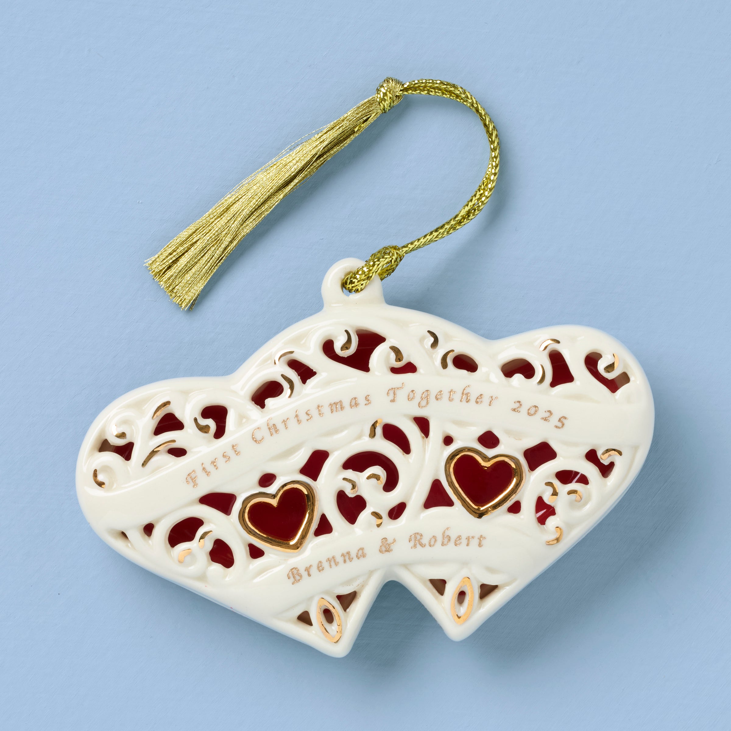 Personalized Two Hearts One Love Ornament