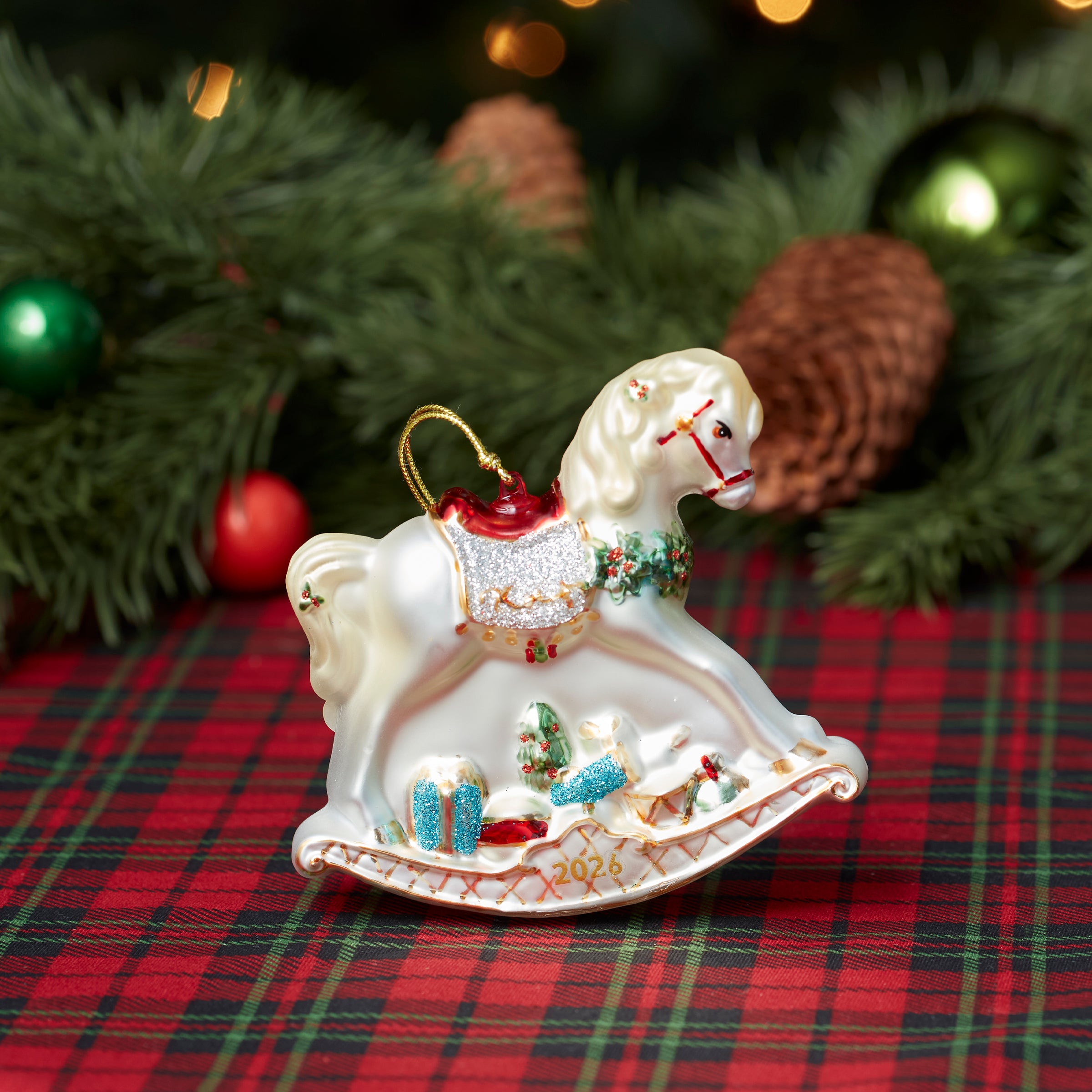 Alternative view of 2026 Retro Blown Glass Baby's 1st Rocking Horse Ornament