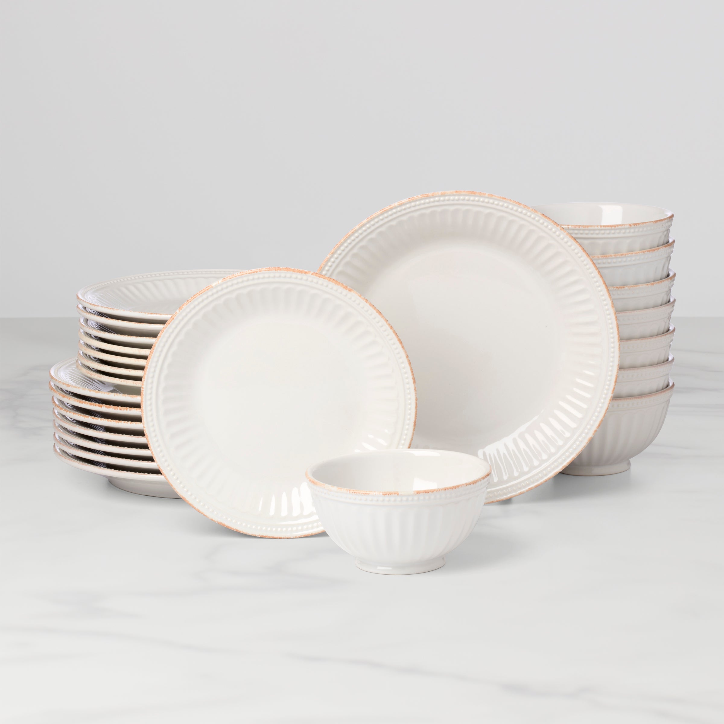 French Perle Groove 24 Piece Dinnerware Set