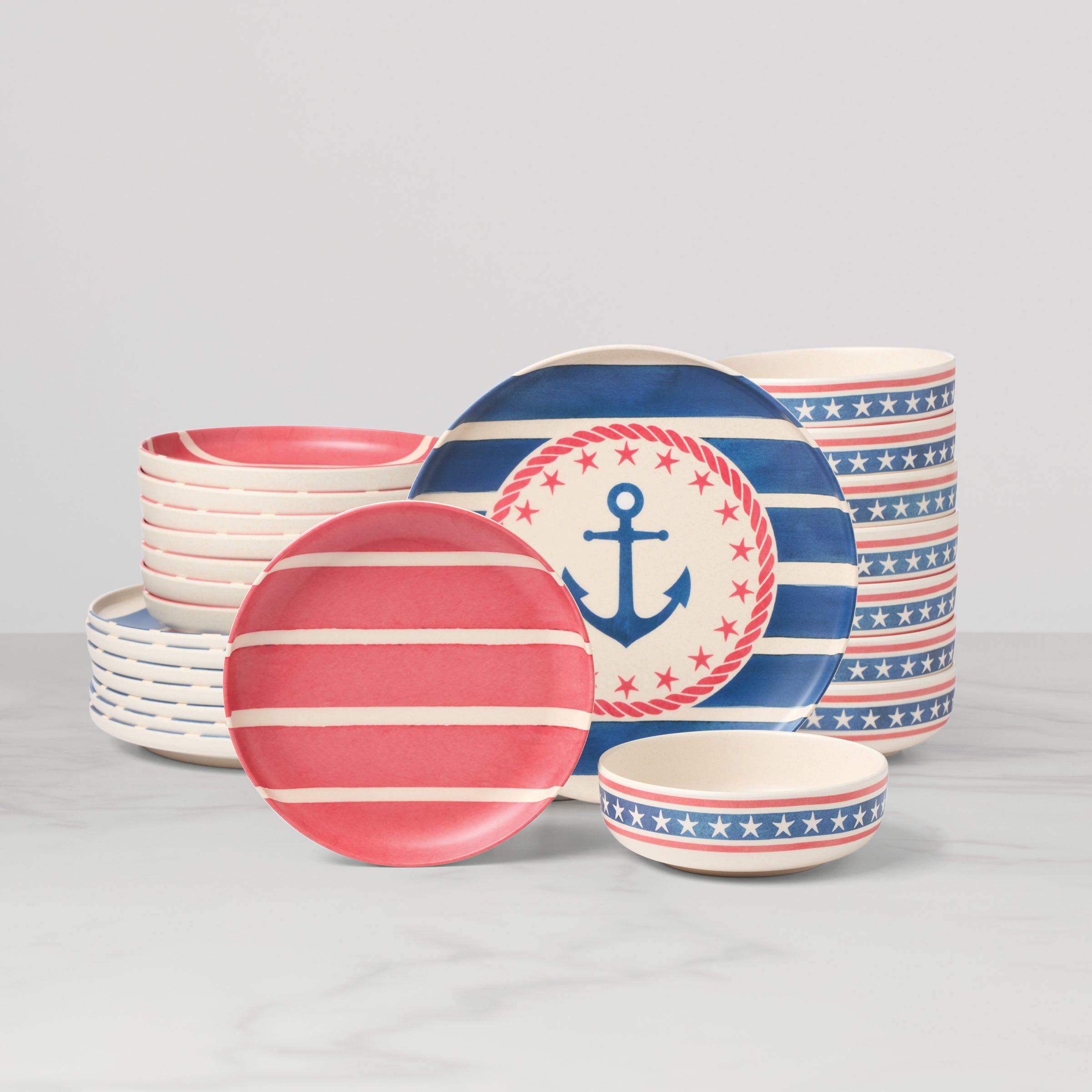 24 Seven Melamine Nautical 24 Piece Dinnerware Set